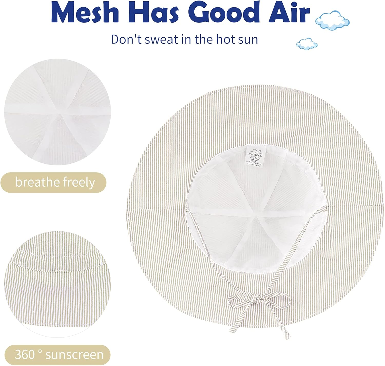 Zando Baby Boy Beach Hat Baby Girl Sun Hat UPF 50+ Toddler Caps for Boys Girls Infant Wide Brim Hats Baby Bucket Hat, Beige, 6-12 Months image number 6