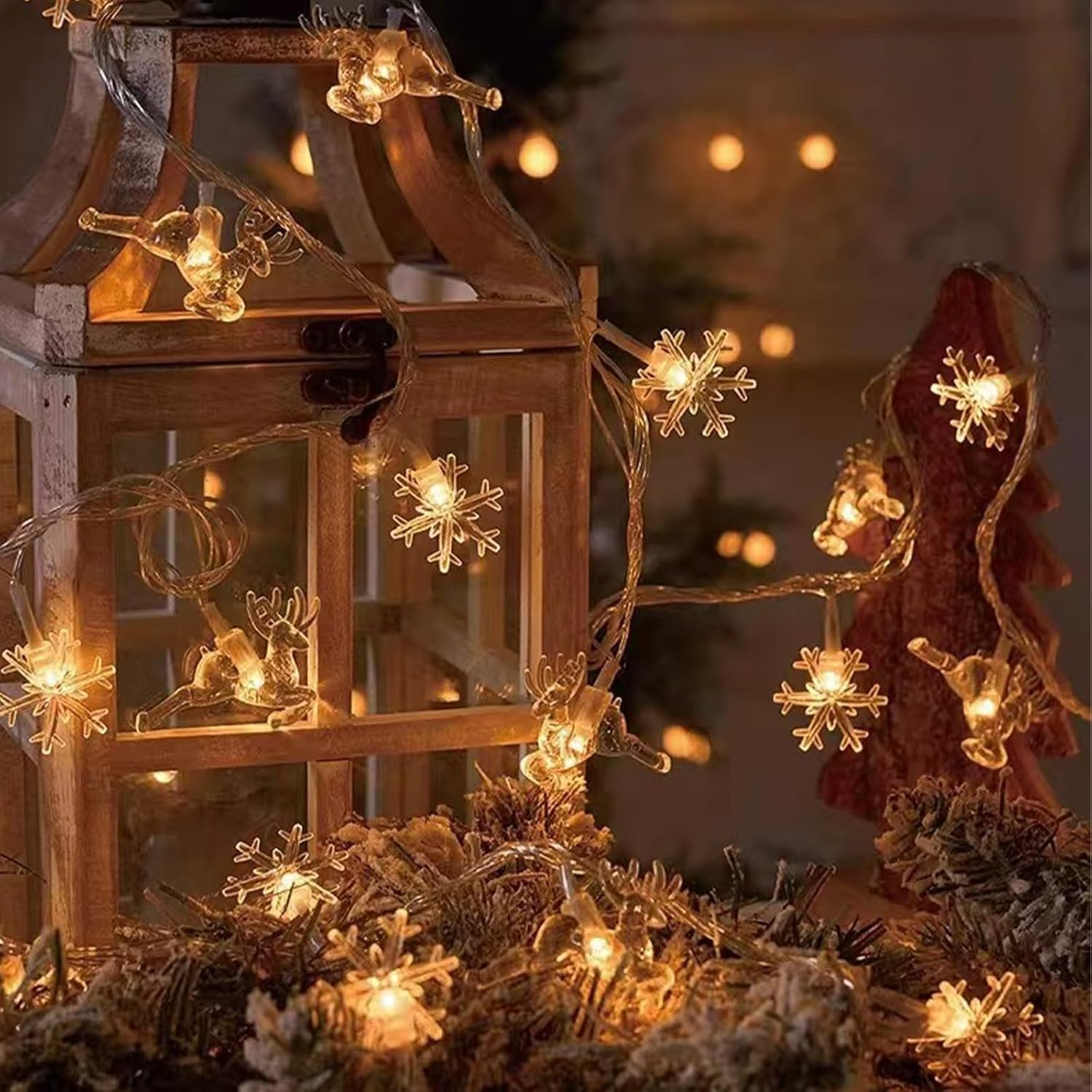 LED Fairy Lights with Snowflakes and Angels, Warm White, 3 Metres, 20 Leds, Christmas Lights for Indoor, Decorative Lighting image number 1