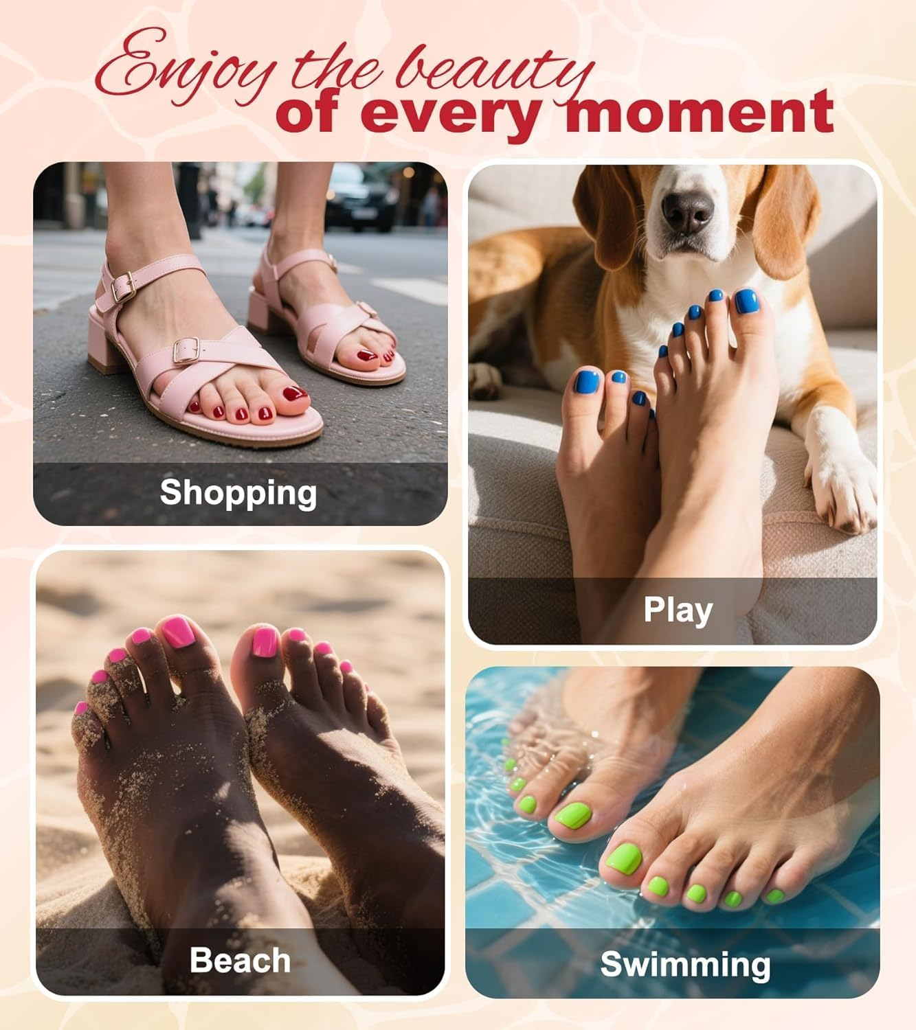 24 Short Square False Toes, Shiny Female Toes, 12 Pieces of False Toenails of Different Sizes, Reusable Toenail Sticking for Female Nail Art, Acrylic False Nail Kit (Wine Red) image number 6