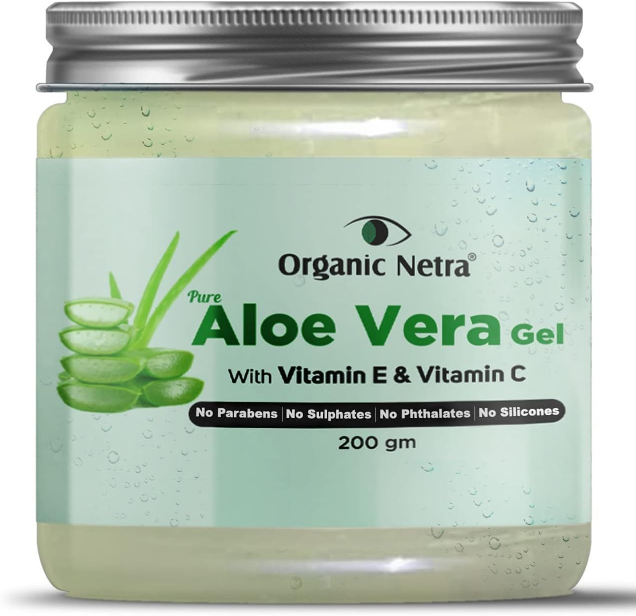 Organic Netra Pure Aloe Vera Gel with Vitamin C & E for Skin, Face and Hair Helps to Repair and Smoothens Hair Relax and Renew Your Skin and Scalp Paraben Free & Sulphate Free, 200Gm image number 4