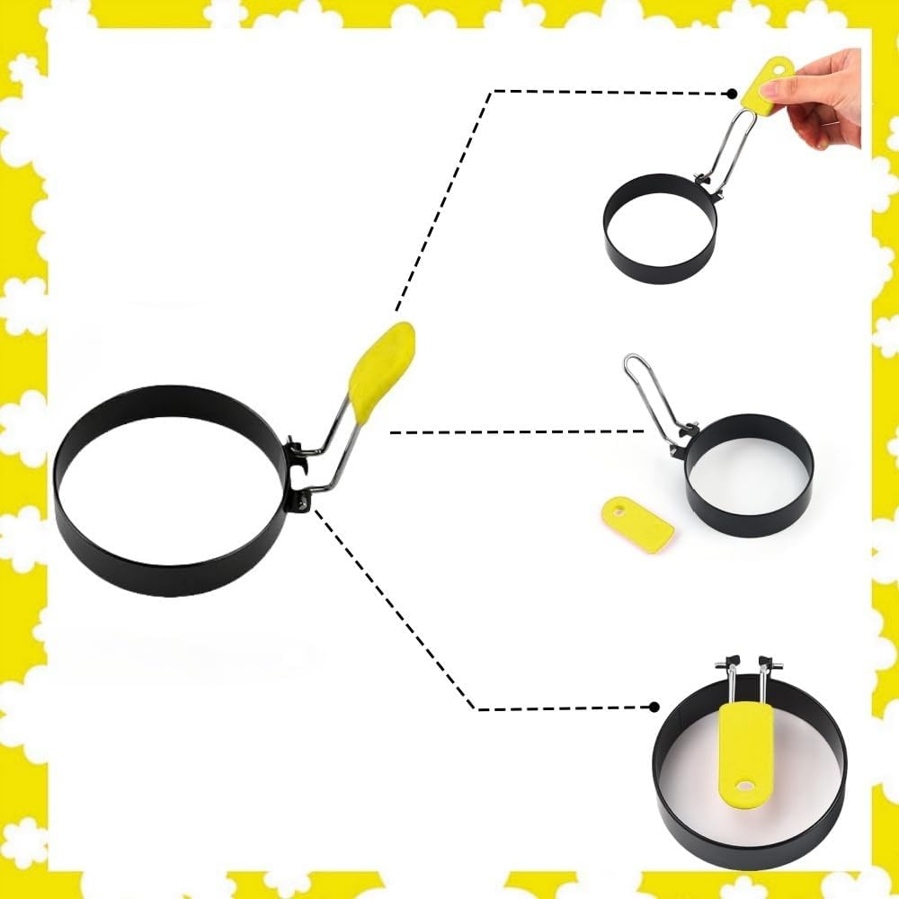 Naisfei Egg Ring,4 PCS Stainless Steel Egg Rings Non Stick for Frying, round Egg Shaper for Frying Pan, Poached Egg Moulds for Fried Eggs, Griddle Egg Circles with Oil Brush,Pancake Rings for Burger image number 2