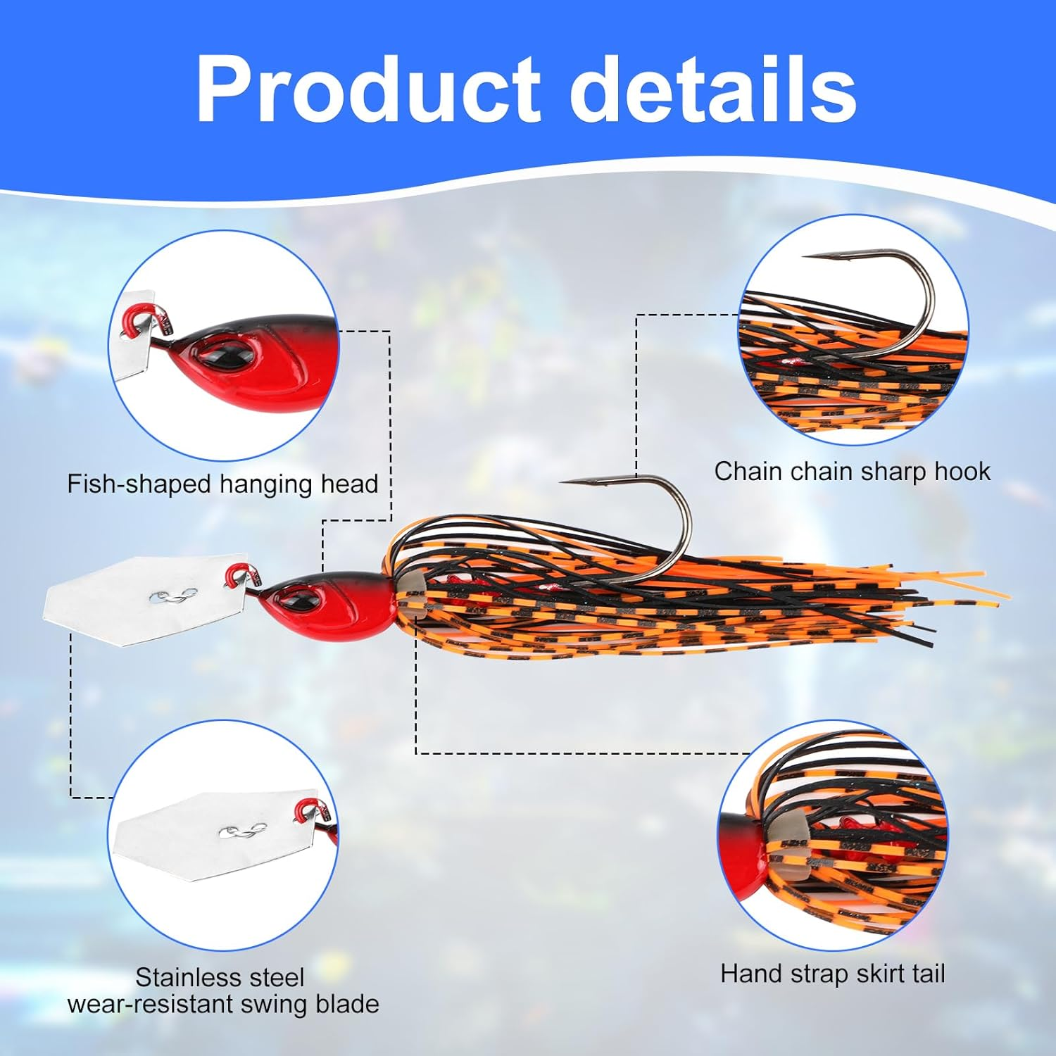 5Pcs Bladed Jig Fishing Lures, Multicolored Fishing Hook with Skirt Vibrating Fishing Lures Sharp Fishing Lures Jig Heads for Pike Bass Trout Walleye image number 6