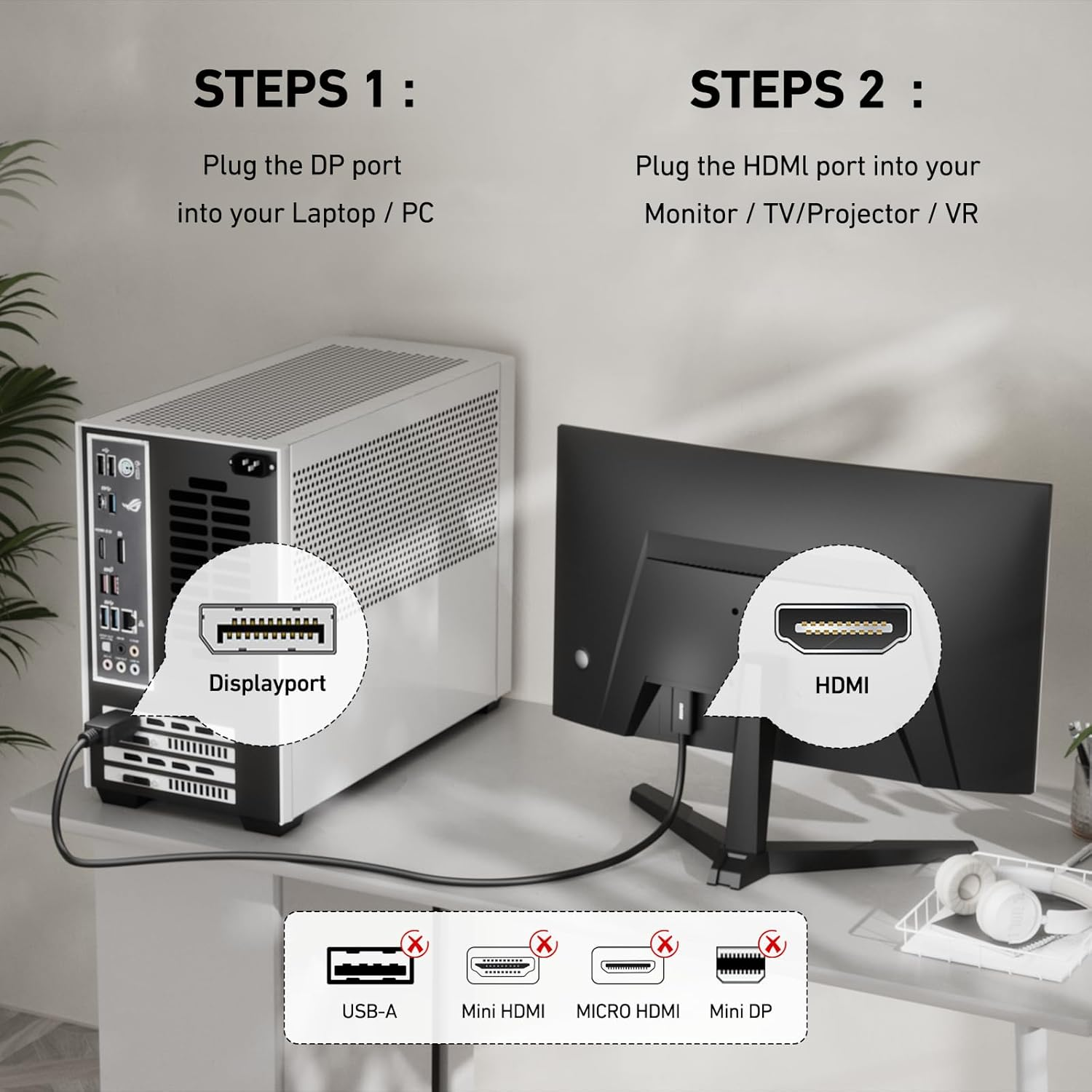 BENFEI 4K Displayport to HDMI 1.8 Meter Cable, Uni-Directional Displayport to HDMI (Male to Male) Adapter Compatible with Lenovo, HP, ASUS, Dell and Other Brand image number 2
