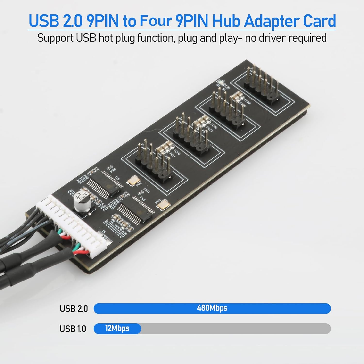 9Pin USB Header Splitter with SATA Power Cable, 9Pin USB Header Male 1 to 4 Female Extension Cable USB 2.0 Splitter Cable Connector for Motherboard, Adapter for CPU, Wifi Receiver, Fans, and RGB Light