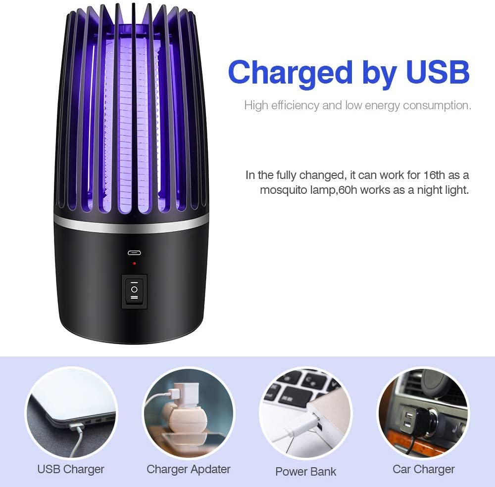 Fly Killer, Mosquito Killer Lamp Electric Fly Zapper Fly Trap, USB Fruit Fly Killer UV Insect Killer Bug Zapper for Bedroom, Camping, Kitchen, Office, Safe Fly Catcher Outdoor Indoor for Home Use