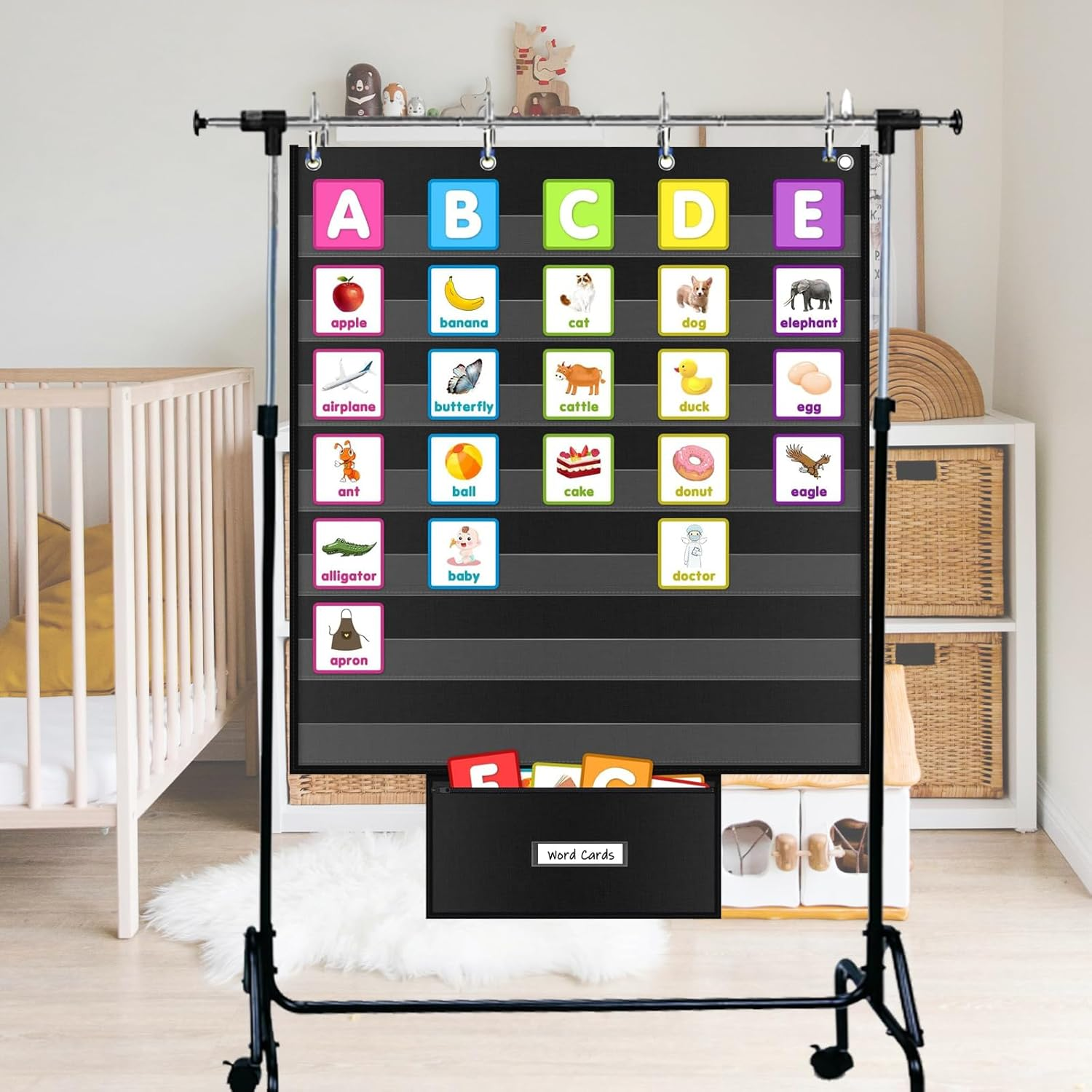Standard Pocket Chart for Classroom 28"X28" Large 7 Pocket Charts with Card Storage Bag Sentence Strip Holder for Word Wall, Sight Words, Cards, Calendar, Daily Visual Schedule (Black) image number 6