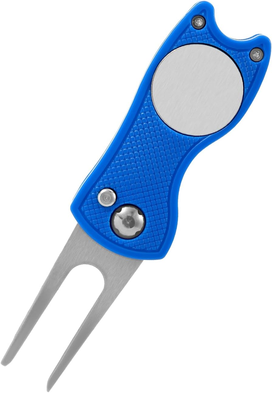 Golf Divot Repair Tool, Stainless Steel Divot Repair Tool Foldable Pop-Up Divot Turf Fork Golf Metal Putting Fork Golf Turf Fork Ball Marker Divot Tool for Golf Lover