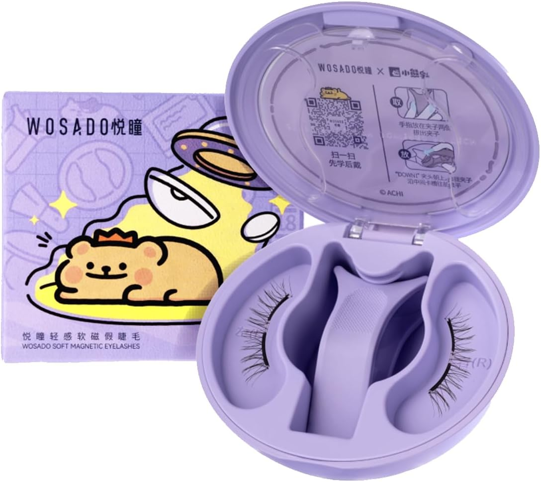 WOSADO Soft Magnetic Eyelashes Kit with Applicator, [No.01 Silky Black II Bearisbug], Reusableglue-Free Wispy Magnetic Lashes, Cruelty-Free False Lashes, Waterproof, Lightweight,Suit for Heavy Makeup