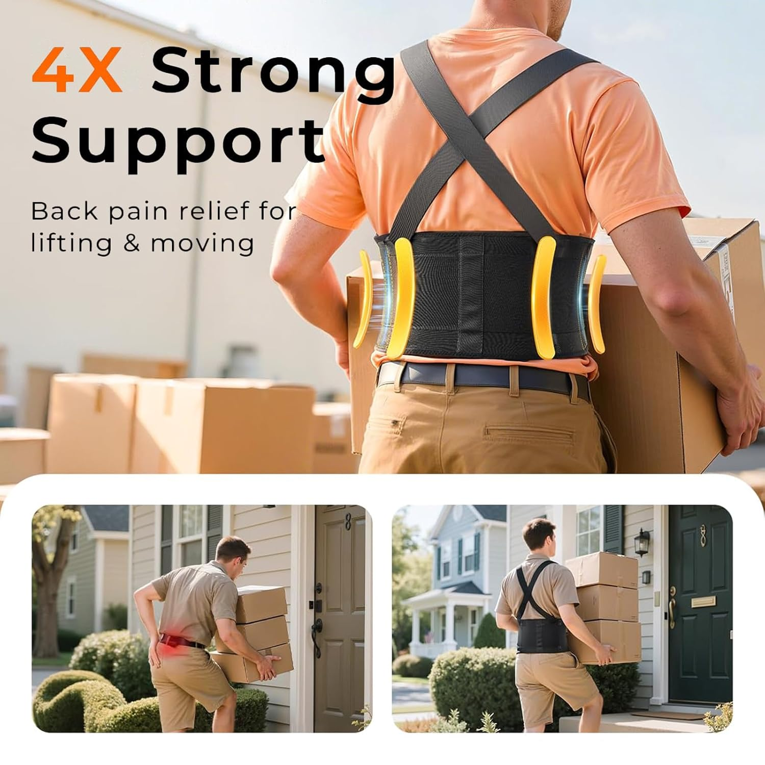 Medical-Grade Work Back Brace with Adjustable Shoulder Straps with Stronger Support & Breathable Mesh Lower Back Support Brace Belt for Men Women,Pain Relief for Sport, Lifting, Warehouse, Construction&Moving-L image number 5