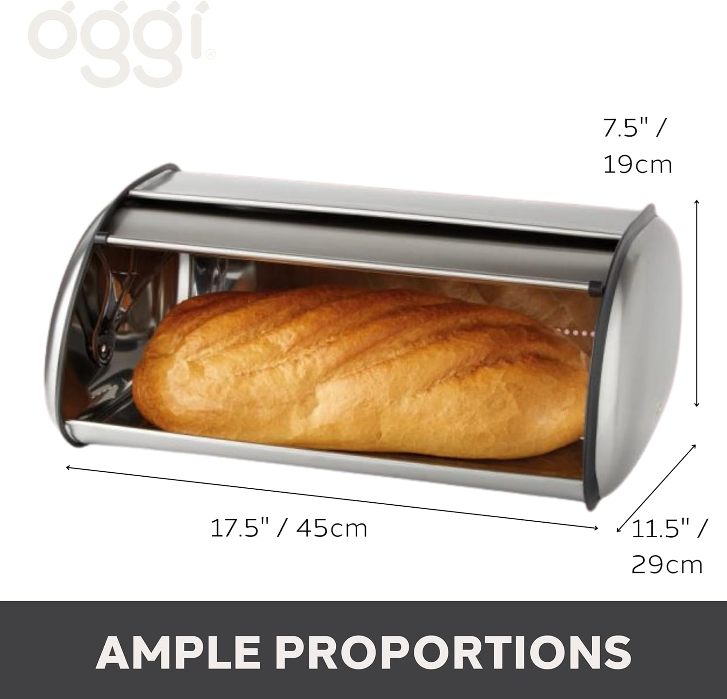 Oggi Stainless Steel Roll Top Bread Box for Kitchen Countertop with Stainless Steel Lid - Fits Multiple Large Loaves of Bread and Other Freshly Baked Goods Including Cookies, Bagels, Muffins image number 3