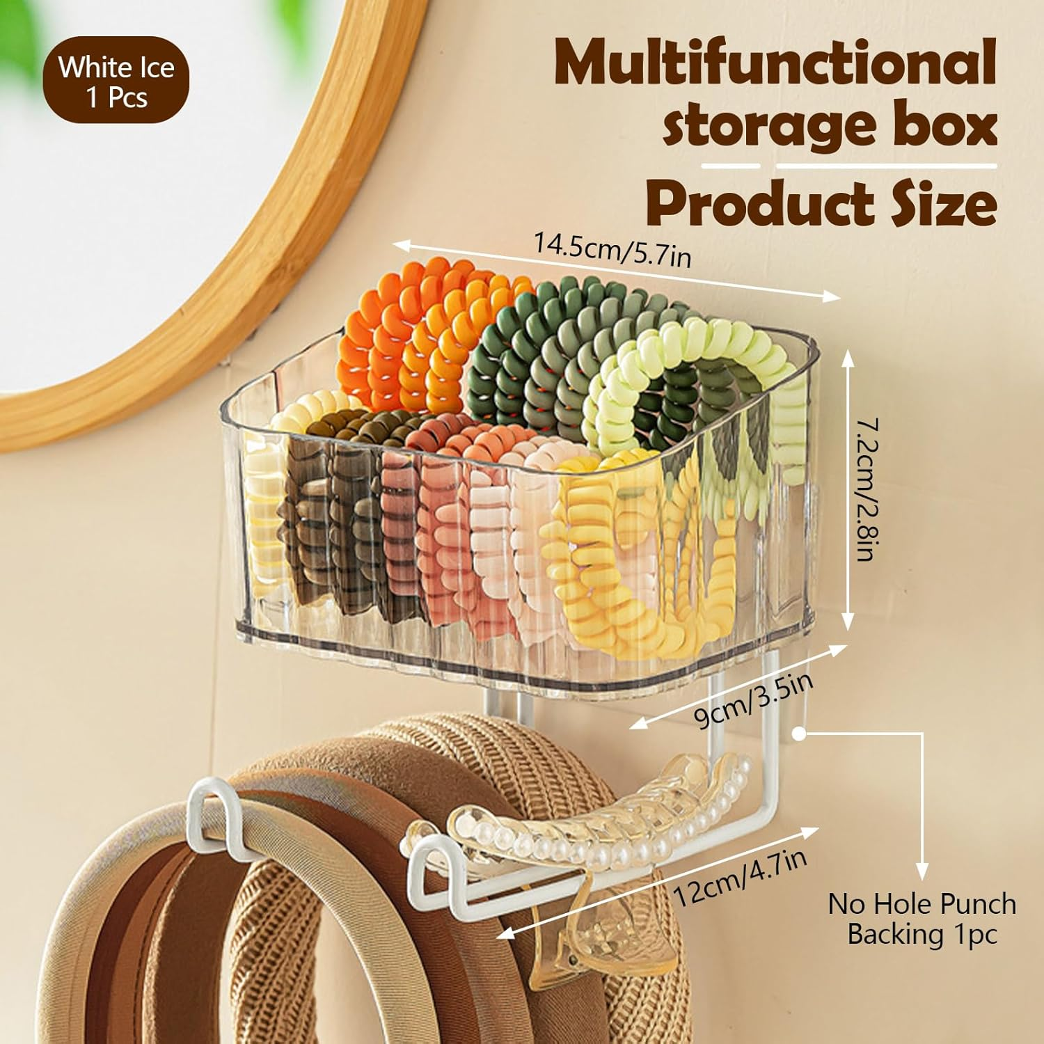 LELE LIFE Wall Mount Headband Holder Hair Accessories Organizer, Self Adhesive Scrunchie Holder with Clear Acrylic Caddy for Bows, Ties, Clips, Pins, Claw Clip, Clear,Clear - Clear image number 2