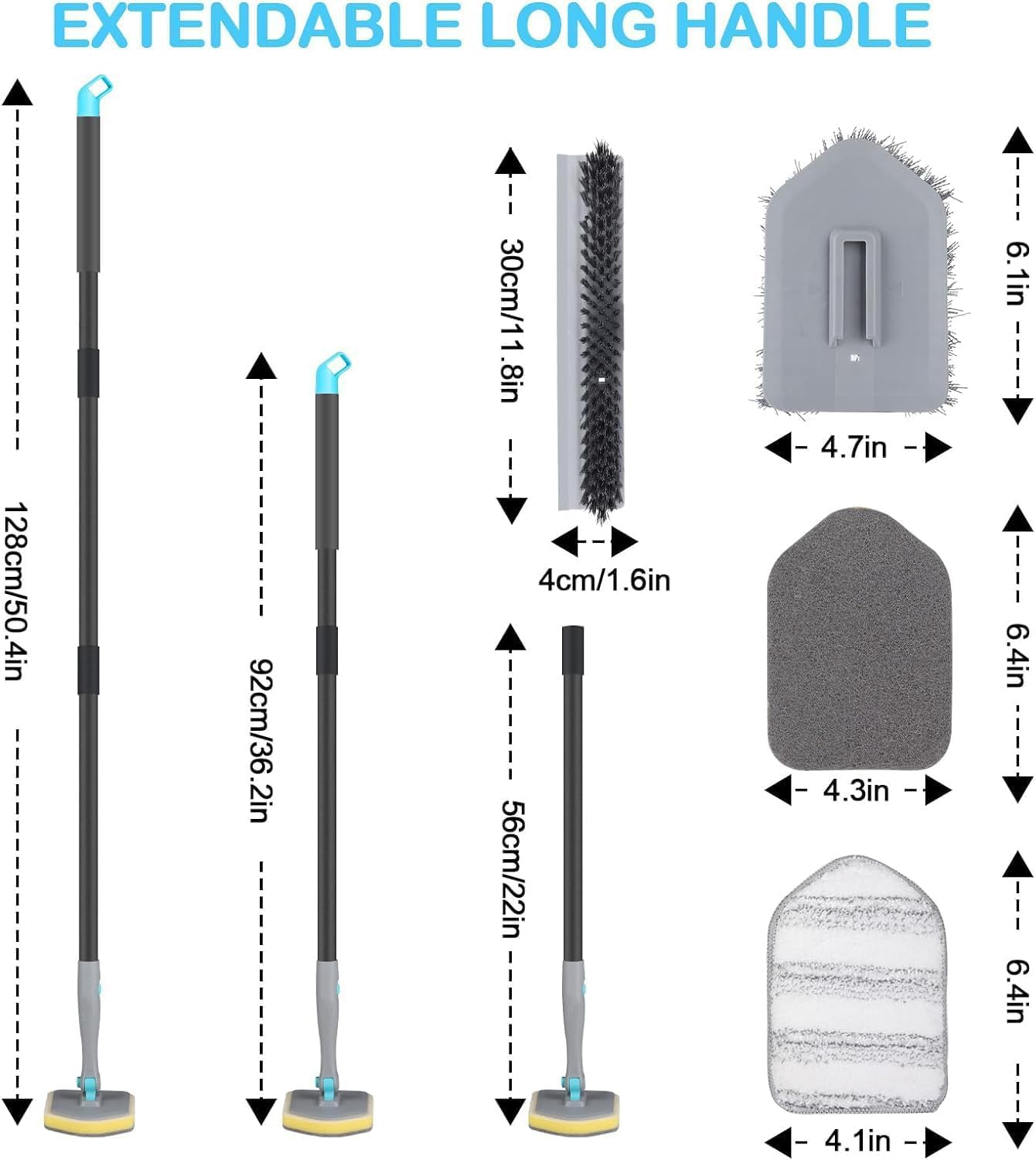 5-In-1 Shower Cleaning Brush, 180 &deg; Rotatable Long Handle Shower Cleaning Tool, Used for Cleaning Shower Bathtub Tiles, Walls, and Floors image number 1