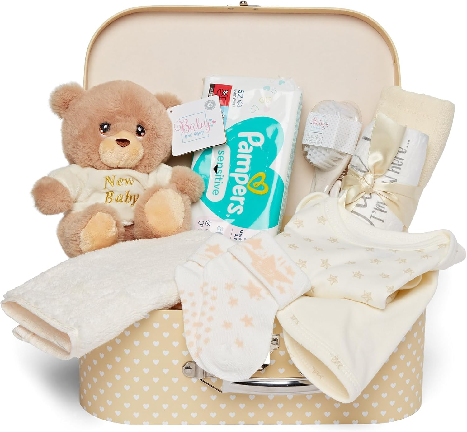 Baby Box Shop Unisex - 12 Pcs Neutral Baby Essentials - Baby Gift Hampers, Gender Neutral Baby Gift Basket Hampers, Baby Gender Reveal Gift Set - Cream image number 4