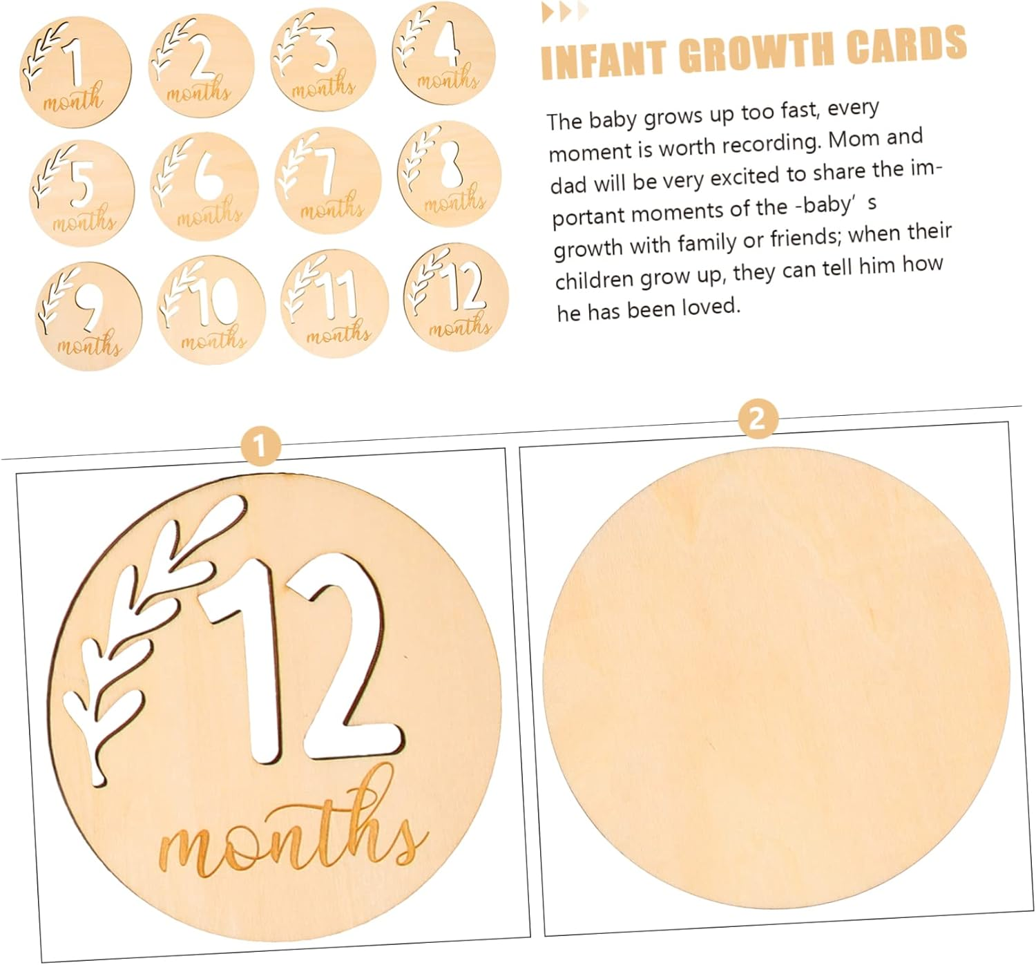 Sosoport 12Pcs Hollowed Wooden Milestone Cards for Newborn Photography Props Monthly Growth Cards for Boy Girl Boy Girl Birthday for Shower image number 4