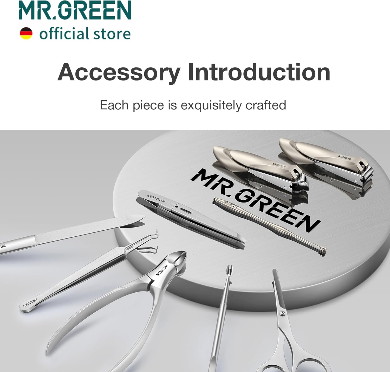 MR.GREEN Innate Luxury Manicure Set Surgical Grade Scissors Stainless Nail Clipper Kit Full Grain Cow Leather Package Pedicure (9 in 1 Manicure Set) image number 2