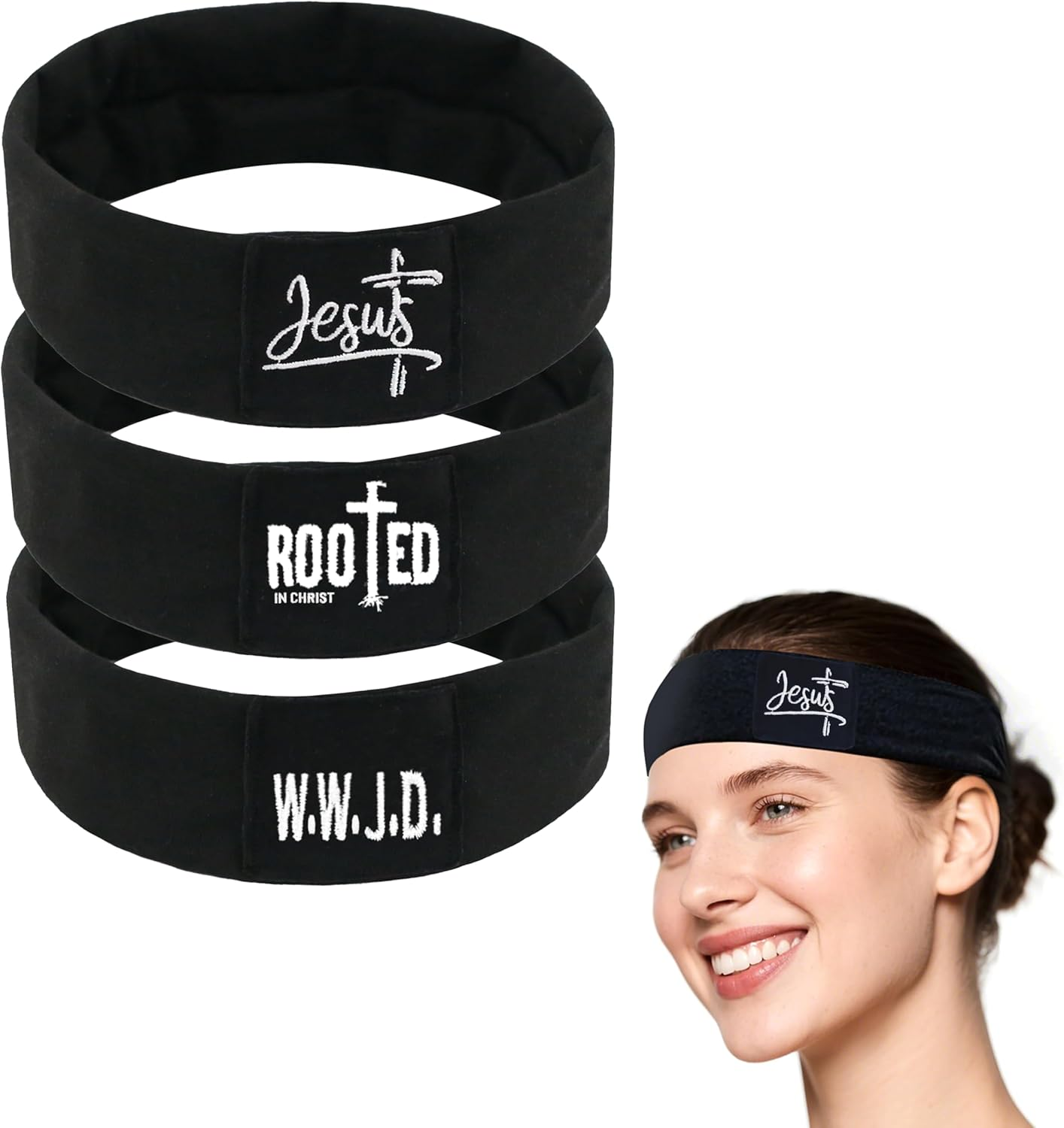 Daily Bible Verse Headbands for Women Non Slip,Soft Cloth Fabric Hair Bands with Nfc,Elastic Inspirational Christian Religious Hair Warp for Workout Yoga Running, Black - Black-A image number 4