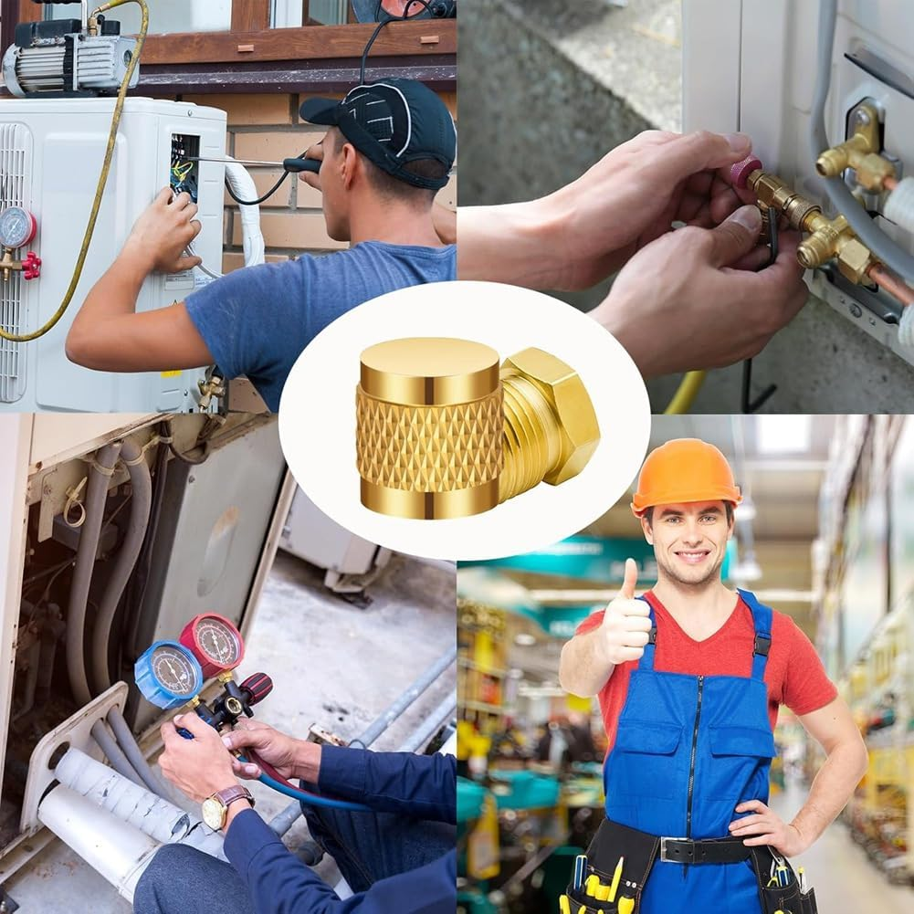 1/4Inch Flare Cap, round Brass HVAC Locking Caps, W/Neoprene O-Ring Seal AC Service HVAC Valve Caps, (25 Pcs) A image number 1