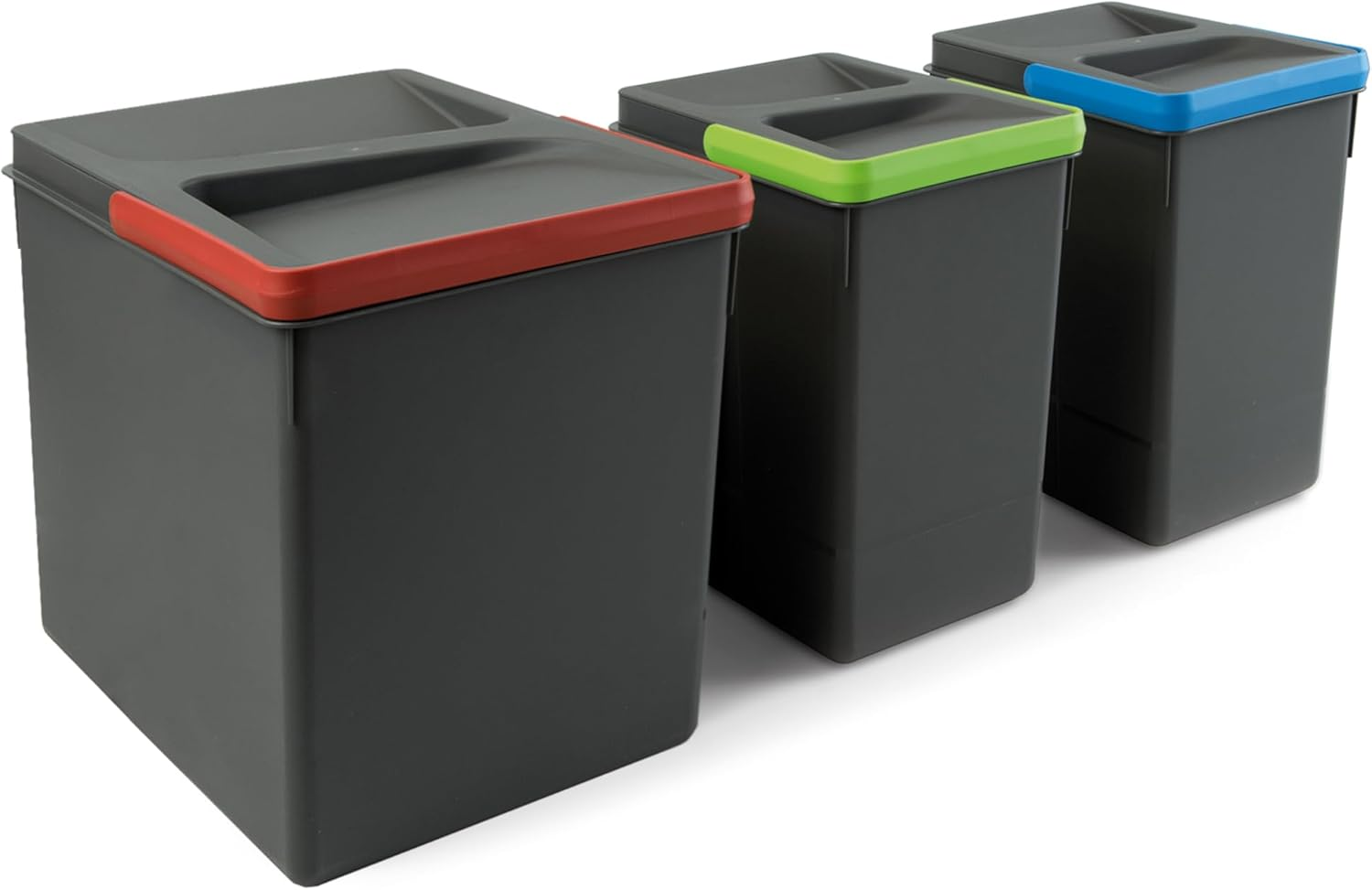 Emuca - Recycle Containers for Kitchen Drawers, Height 216, 2X12L + 2X6L, Anthracite Grey Plastic, Plastic image number 3