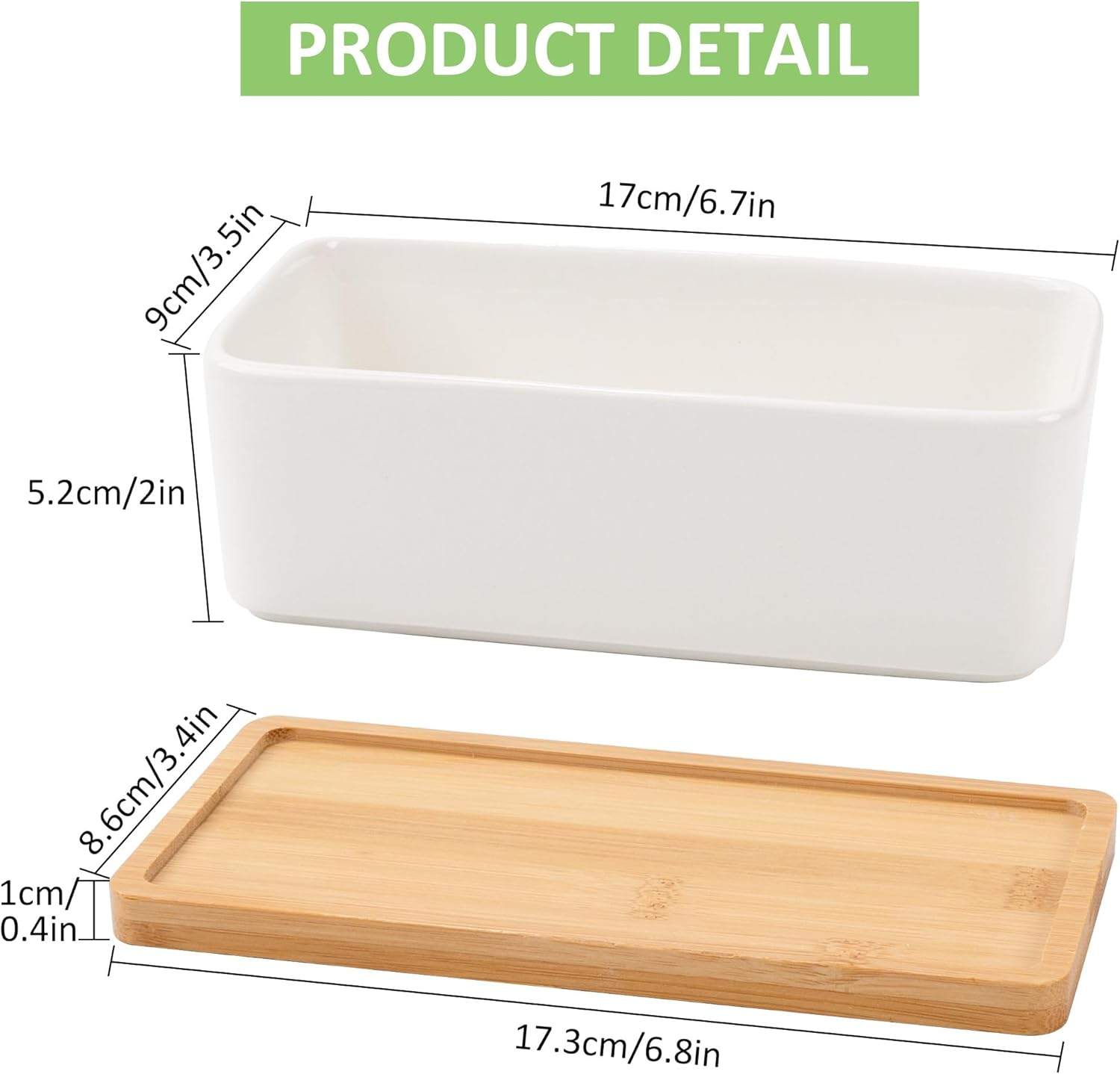 2 PCS Succulent Pot Cactus Containers White Ceramic Planter with Drainage Hole and Removable Tray Small Plant Pots for Home Office Decor Bonsai Container for Indoor Outdoor Plants (Rectangle) image number 4