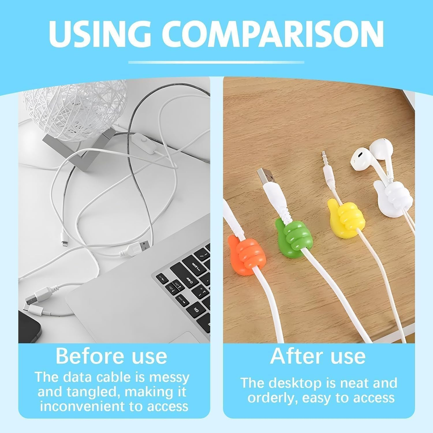 20Pcs Thumb Cable Clips - Colourful Cord Organisers for Desk & Wall, Adhesive Cable Management Hooks for Office/Kitchen/Bathroom (Random Colours, 2.5Cm) image number 2