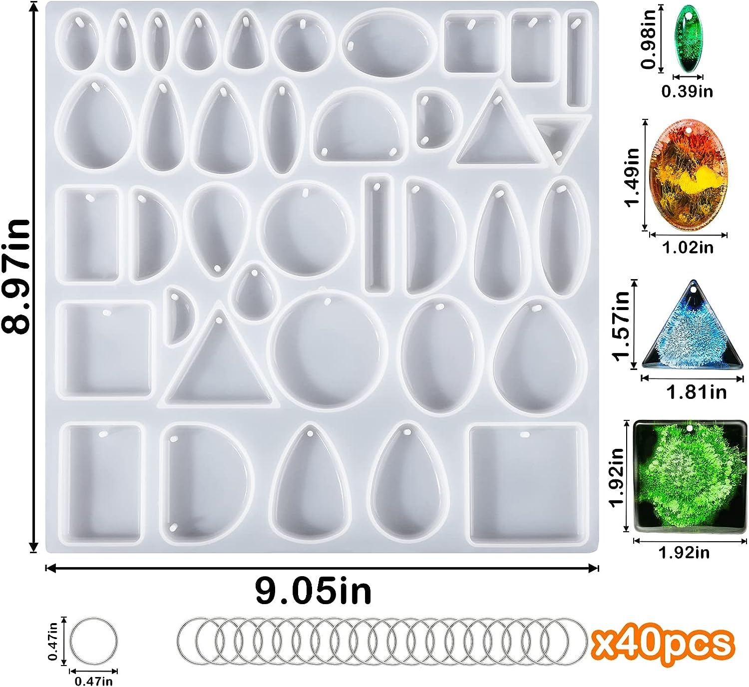 BABORUI Resin Molds Jewelry, 38 Cavities Pendant Silicone Molds for Epoxy with 40Pcs Jump Rings, DIY Resin Casting for Pendant, Earrings, Necklace, Keychains image number 4