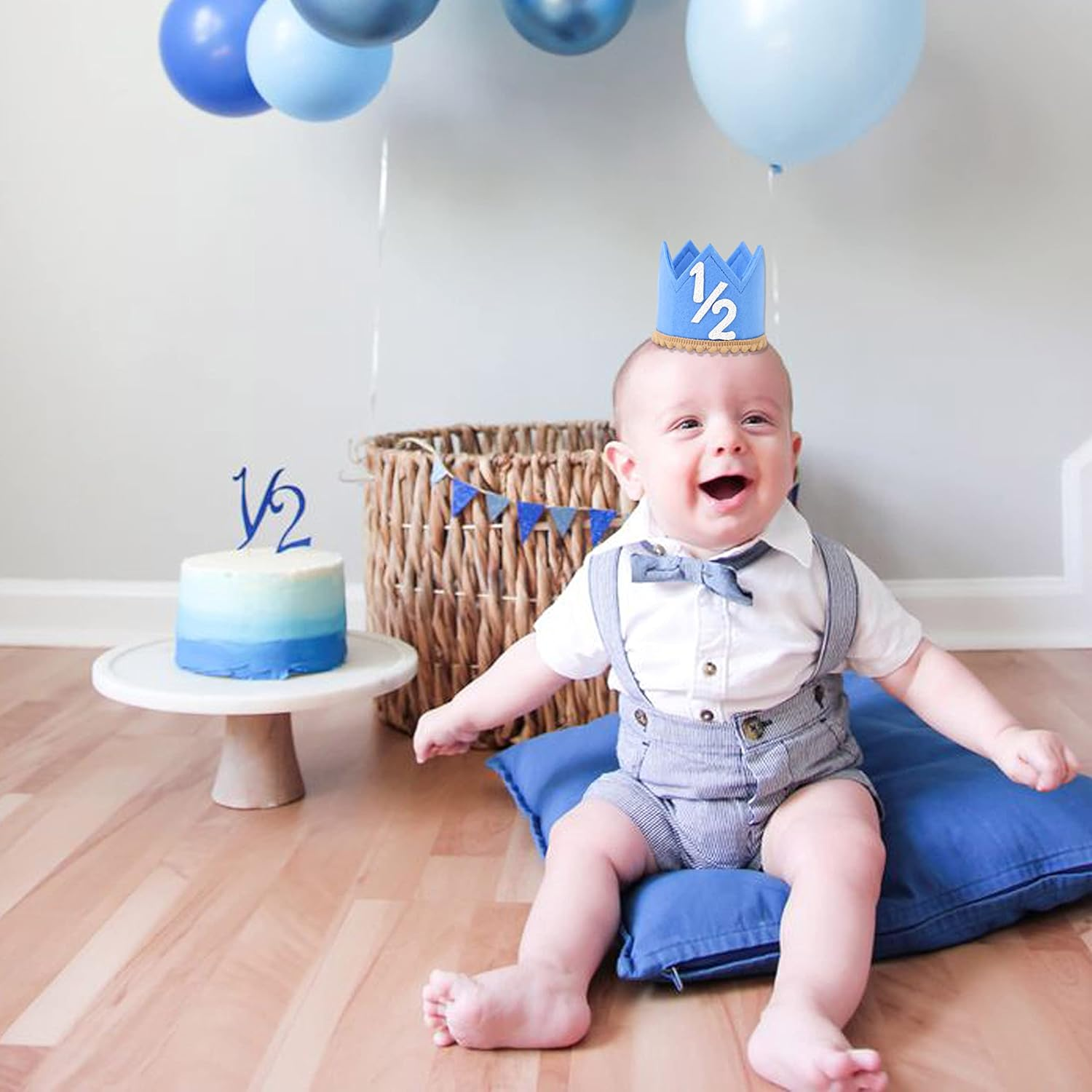 SYESQL Baby Half Birthday Crown - Hat for Girls/Boys, 1/2 Birthday Celebration - Gold Pink Half Birthday Crown image number 4