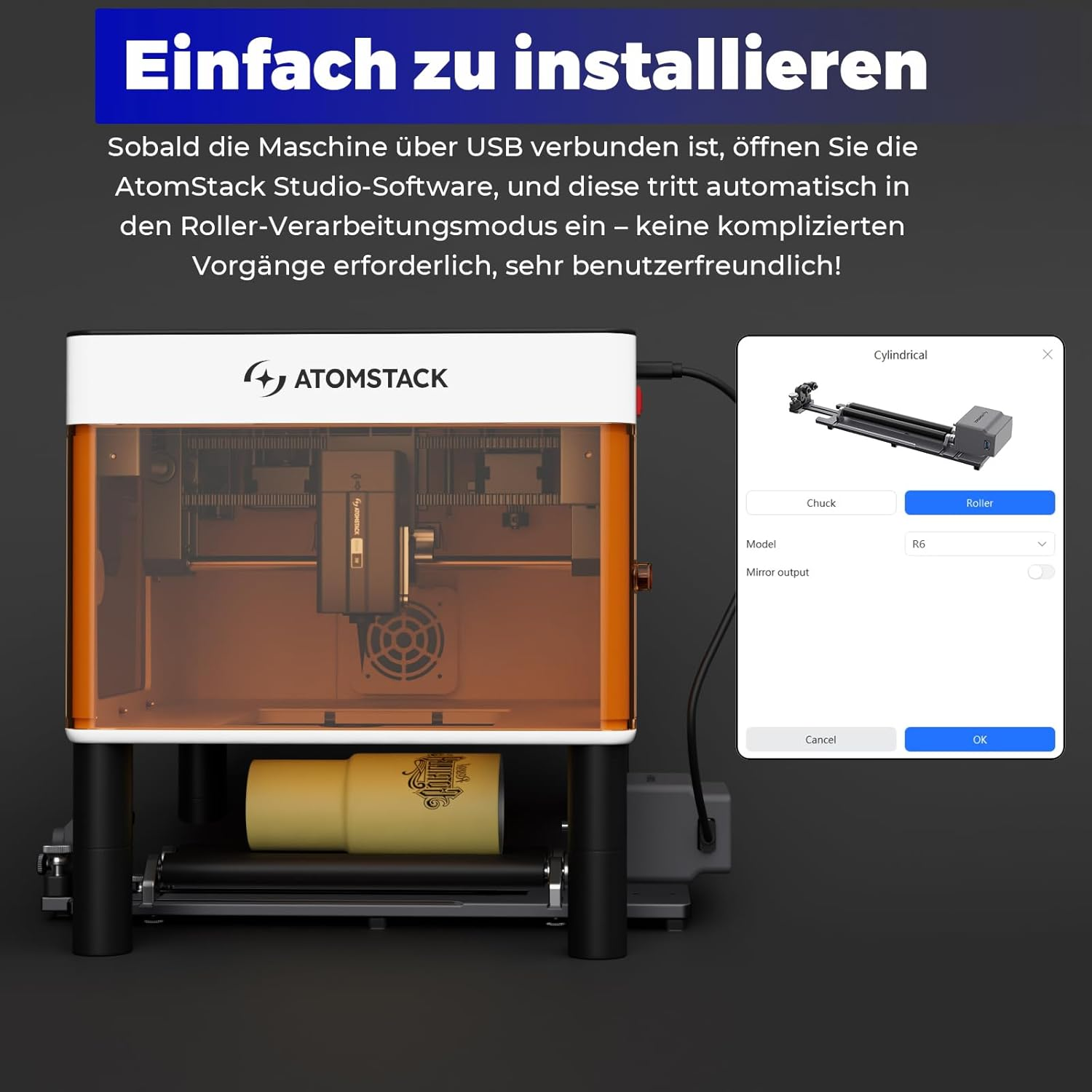 ATOMSTACK R6 Rotary Roller for P1 Laser Engraving Machine with 4 Lever Feet for Engraving on Cylinders, Cups, Pens, Pasta Bars and Cans (R6) - R6 image number 5