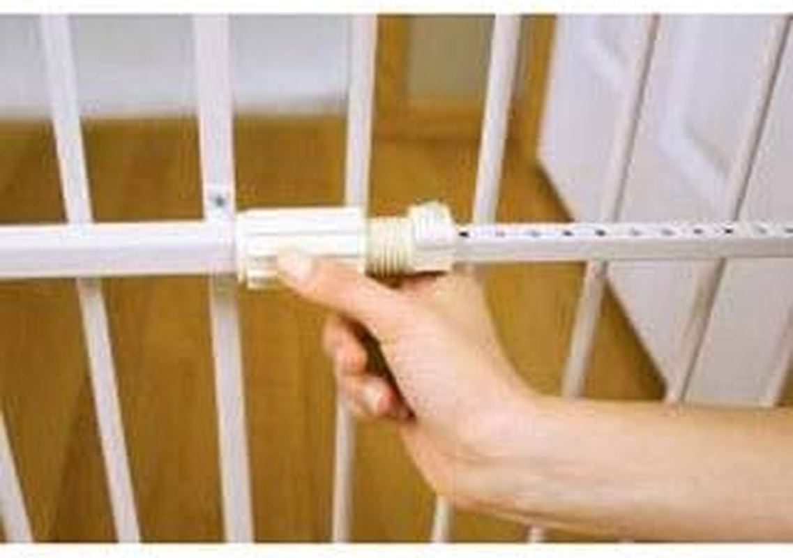 Carlson Pet Products Tuffy Metal Expandable Pet Gate, Includes Small Pet Door, 24 X 26-38 Inch, Beige, White image number 5