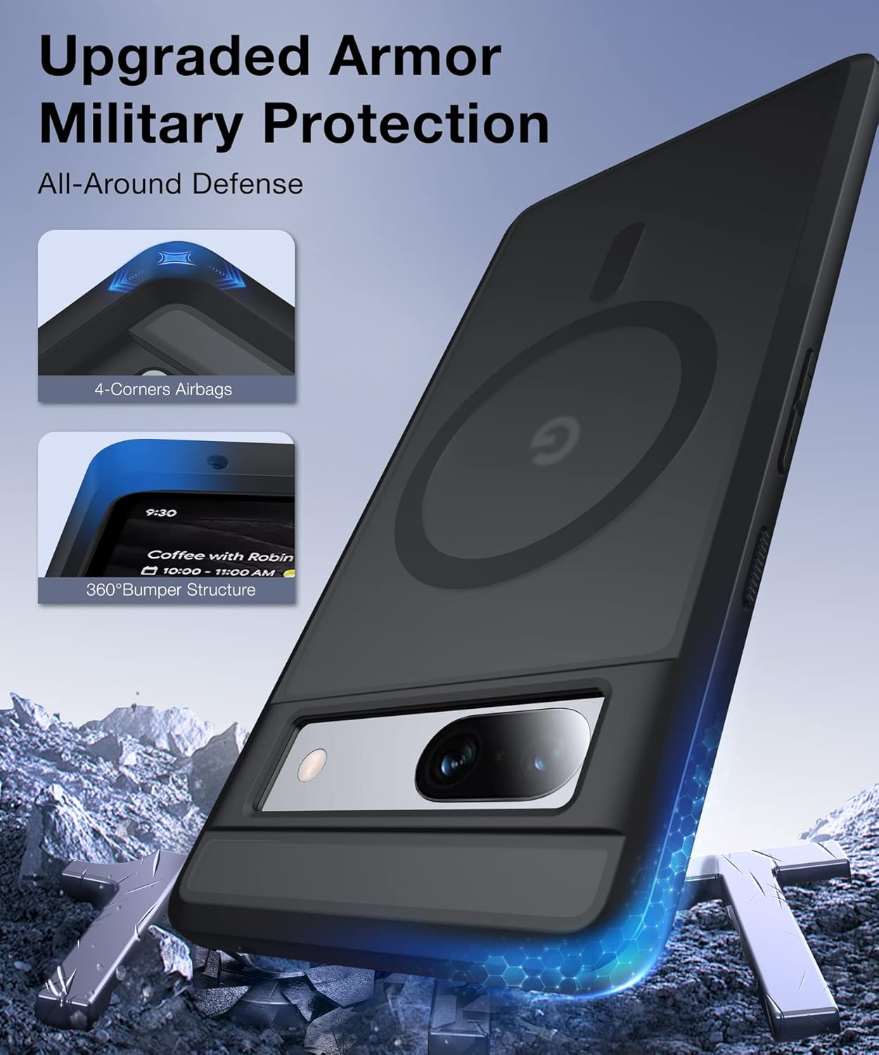 FNDMIL Case for Google Pixel 7A with Magsafe [NO.1 Magnetic] [Anti-Fingerprint] [Military Protection Shockproof] Translucent Matt Hard Back Pixel 7A 5G Mobile Phone Case Thin Case, Black image number 5