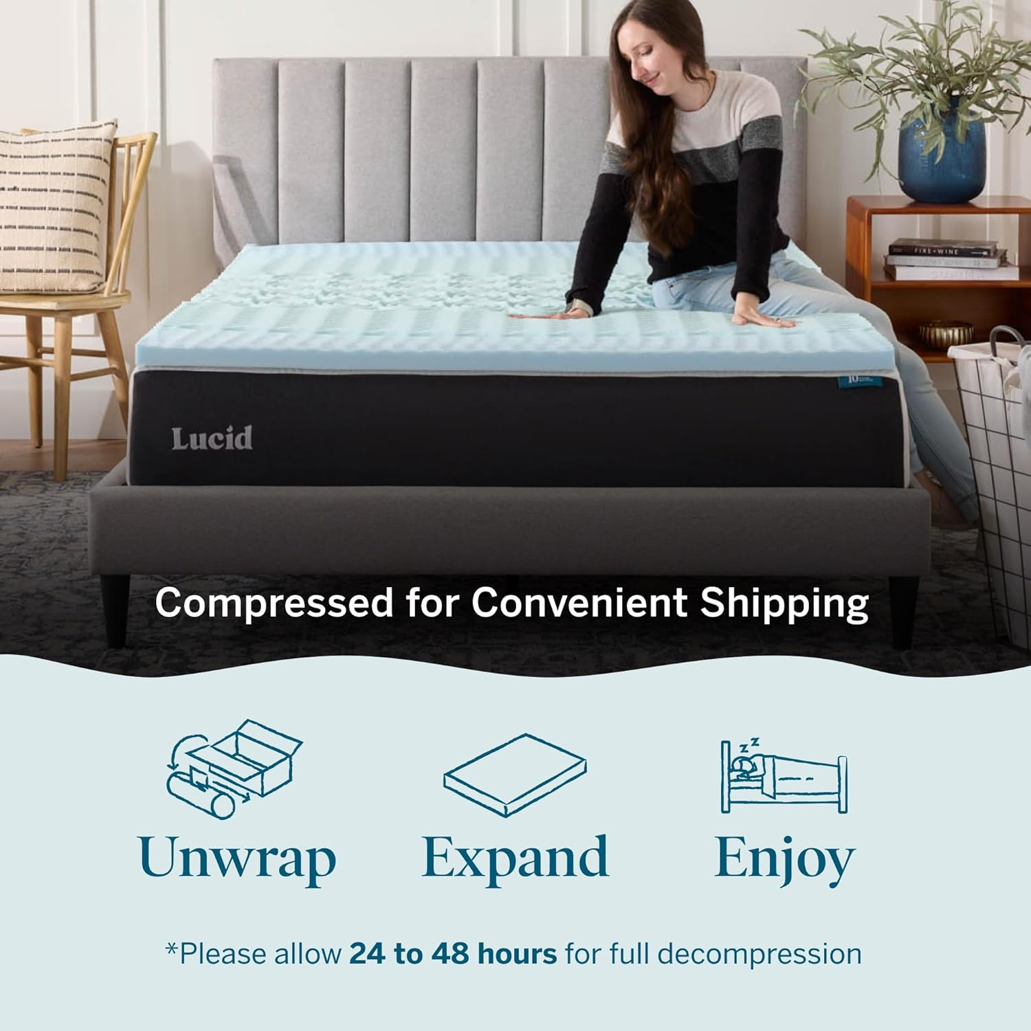LUCID LU20KK30ZNGT 2 Inch 5 Zone Gel Memory Foam Mattress Topper - King image number 2