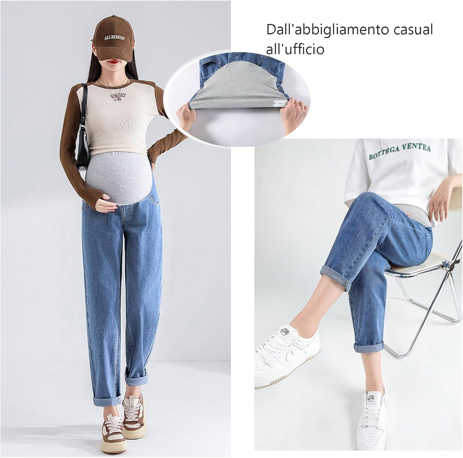 Dad Style Maternity Jeans with Adjustable Belt - Slimming Trousers, Short Size, Pockets and Comfort for Casual Look in Pregnancy image number 4