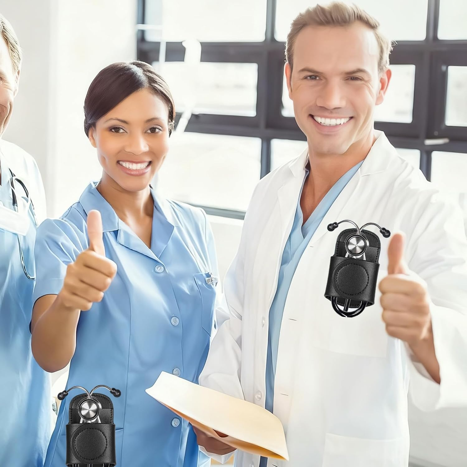 Leather Stethoscope Holder Hip,Black PU Leather Lightweight Universal Clip-On Stethoscope Hip Holder, Universal for Physicians and Nurses