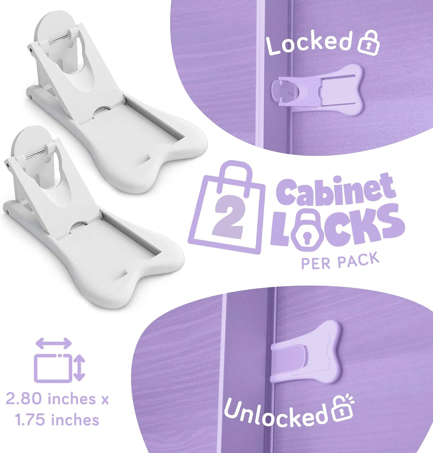 Ashtonbee Sliding Door Lock for Child Safety - Baby Proof Doors & Closets. Childproof Your Home with No Screws or Drills by (Set of 2 White) image number 6
