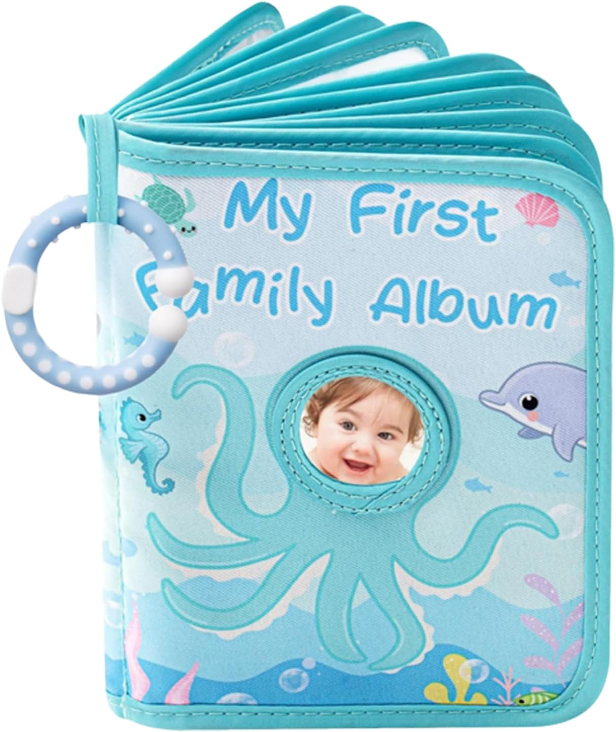 Baby Book Photo Album - First Soft Cloth Family Photo Book,Soft Cloth Octopus-Themed Holds 4X6Inch Photos Album for Kids Grandparents Home Boy Girl Parents image number 1