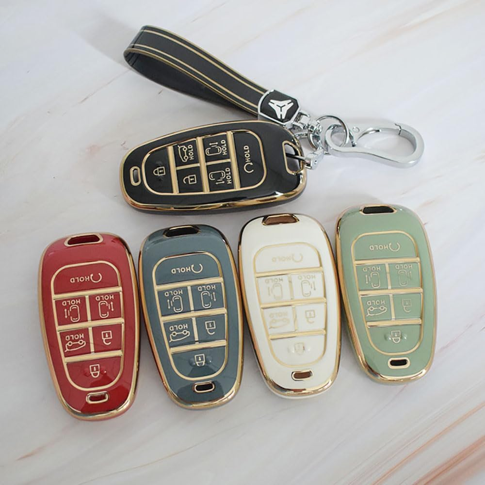 Ontto Car Key Fob Cover Fit for Hyundai Santa Fe Tucson 2022 Nexo NX4 Atos Solaris Prime 2021 Key Case TPU Remote Key Shell Holder Bag Keychain Keyring Protector Accessories 6 Buttons Black image number 6