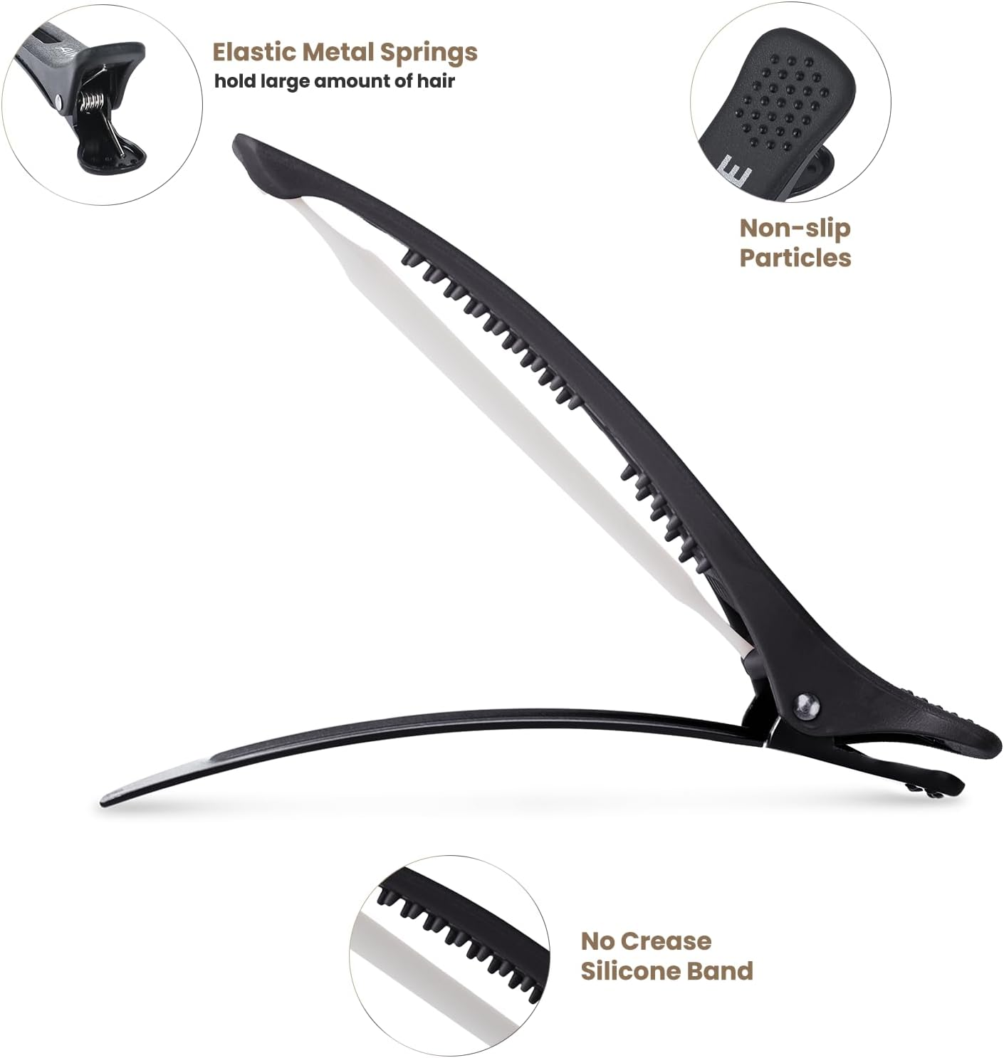 AIMIKE Professional Hair Clips for Styling Sectioning, 12Pcs Non Slip No-Trace Duck Billed Hair Clips with Silicone Band, Salon and Home Hair Cutting Clips for Hairdresser, Women, Men-10.9 Cm Long