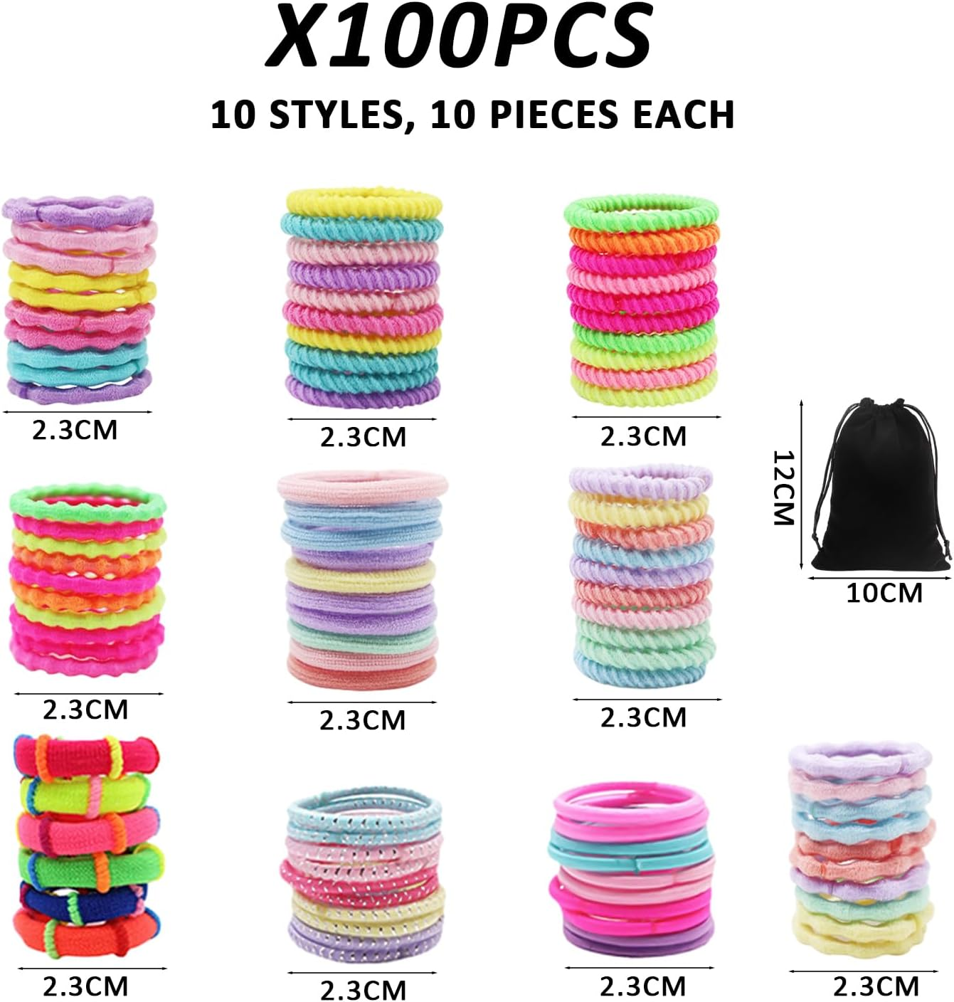 1 Set of 100 Colourful Hair Bobbles for Girls with 1 Velvet Bag, Elastic Hair Rope, Mini Head Hair Accessories, Children'S Ties, Decorative Headband Set