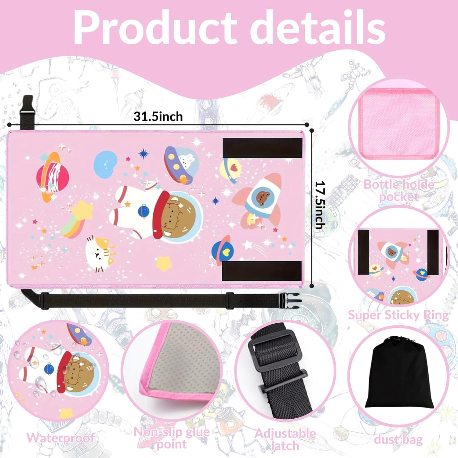 Airplane Travel Bed for Kids, Airplane Seat Extender Portable with Side Pocket, Airplane Travel Accessories for Kids, Foot Leg Rest Hammock Cot for Flights, Compact&Light (Pink) - Pink image number 3