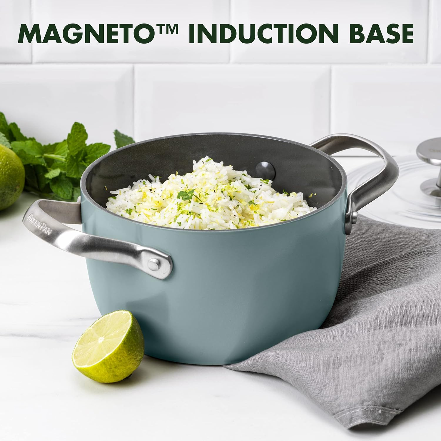 Greenpan Healthy Ceramic Nonstick, 2QT Rice Grains and Soup Maker, Caldero Pot with Lid, Pfas-Free, Induction, Dishwasher Safe, Oven Safe, Smokey Blue image number 4