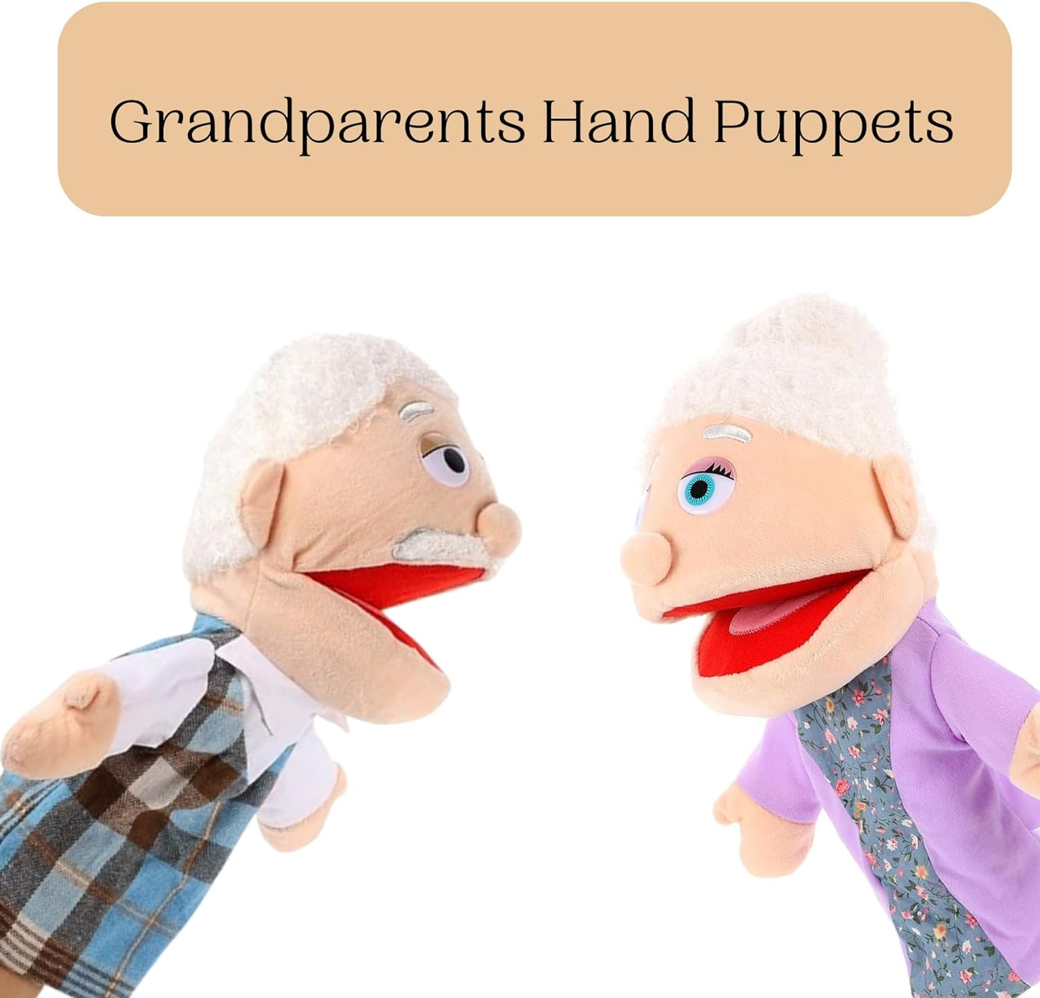 Hand Puppet &ndash; Grandpa and Grandma &ndash; Moving Mouth Human People Puppet Toy for Kids - 30Cm - Nanna and Pop Family Glove Puppet image number 3