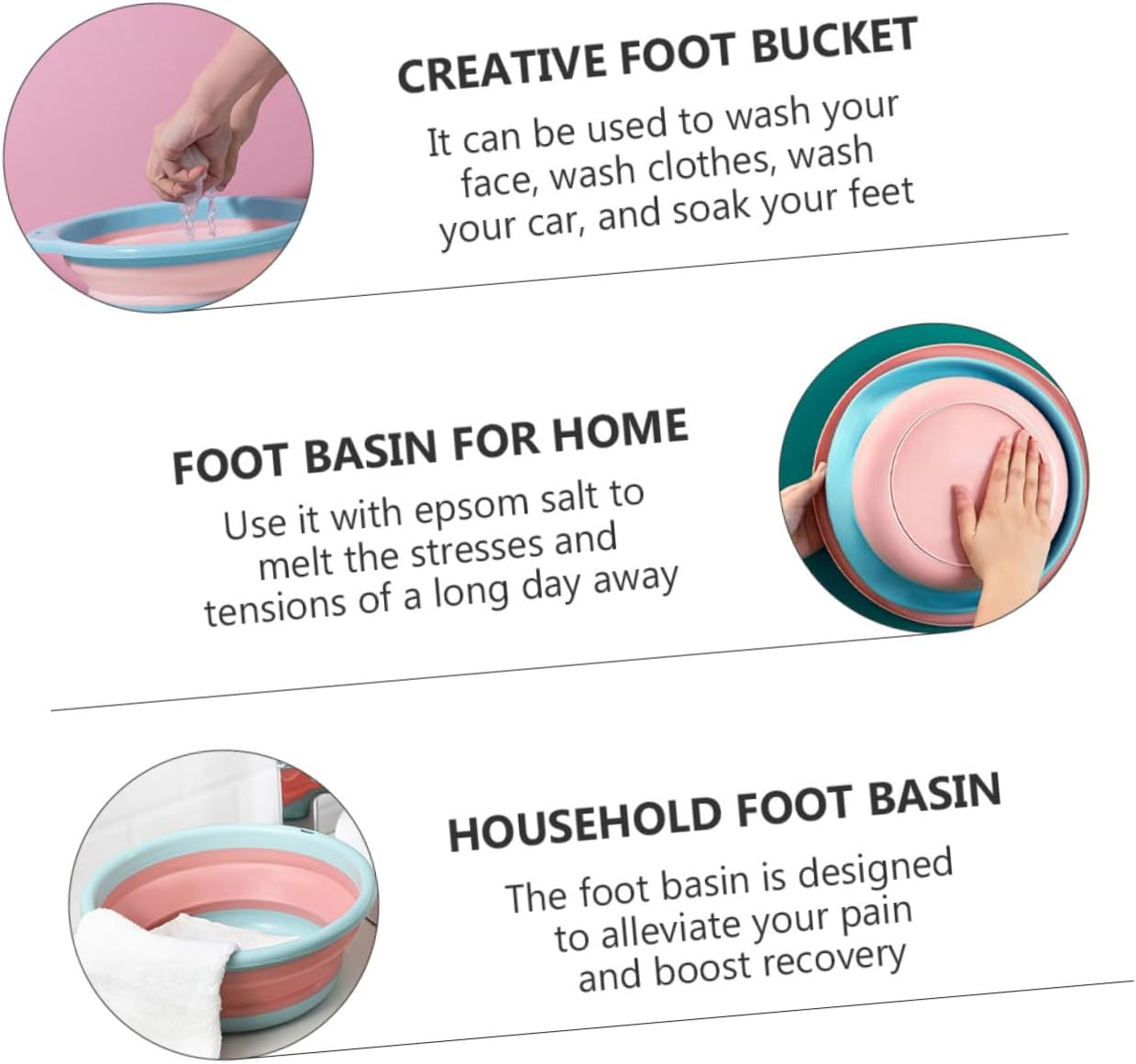 BCOATH Portable Foldable Foot Bath Basin Multipurpose Household Foot Soak Bucket Compact Bath Tub