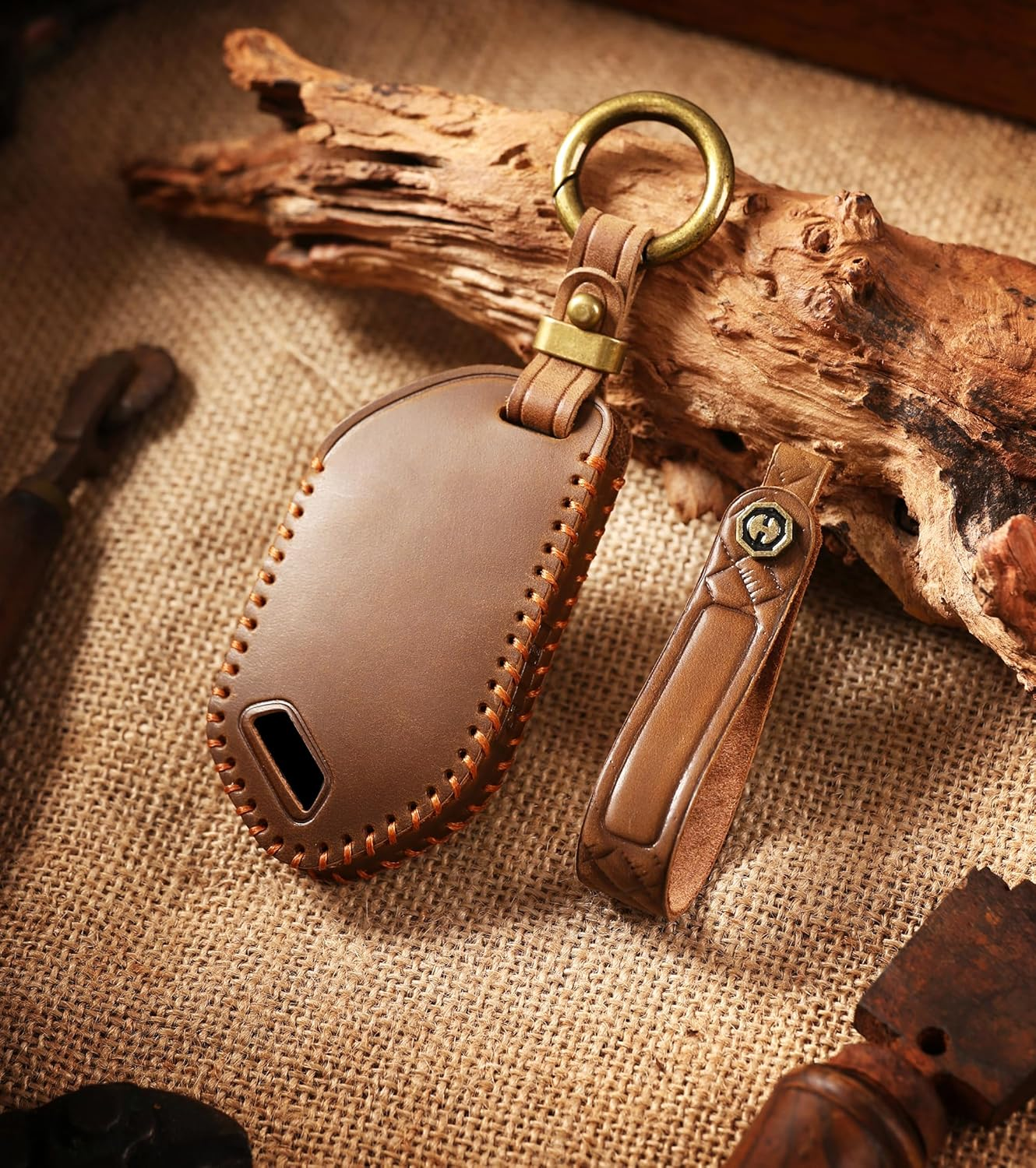 Ontto Cowhide Car Key Cover Fit for Kia Telluride 2023 2024 Sorento EV9 2024 2025 Keyless Go Key Holder Handmade Leather Case Keyring Keychain Smart Shell Accessories Protector 7 Buttons Blue image number 2