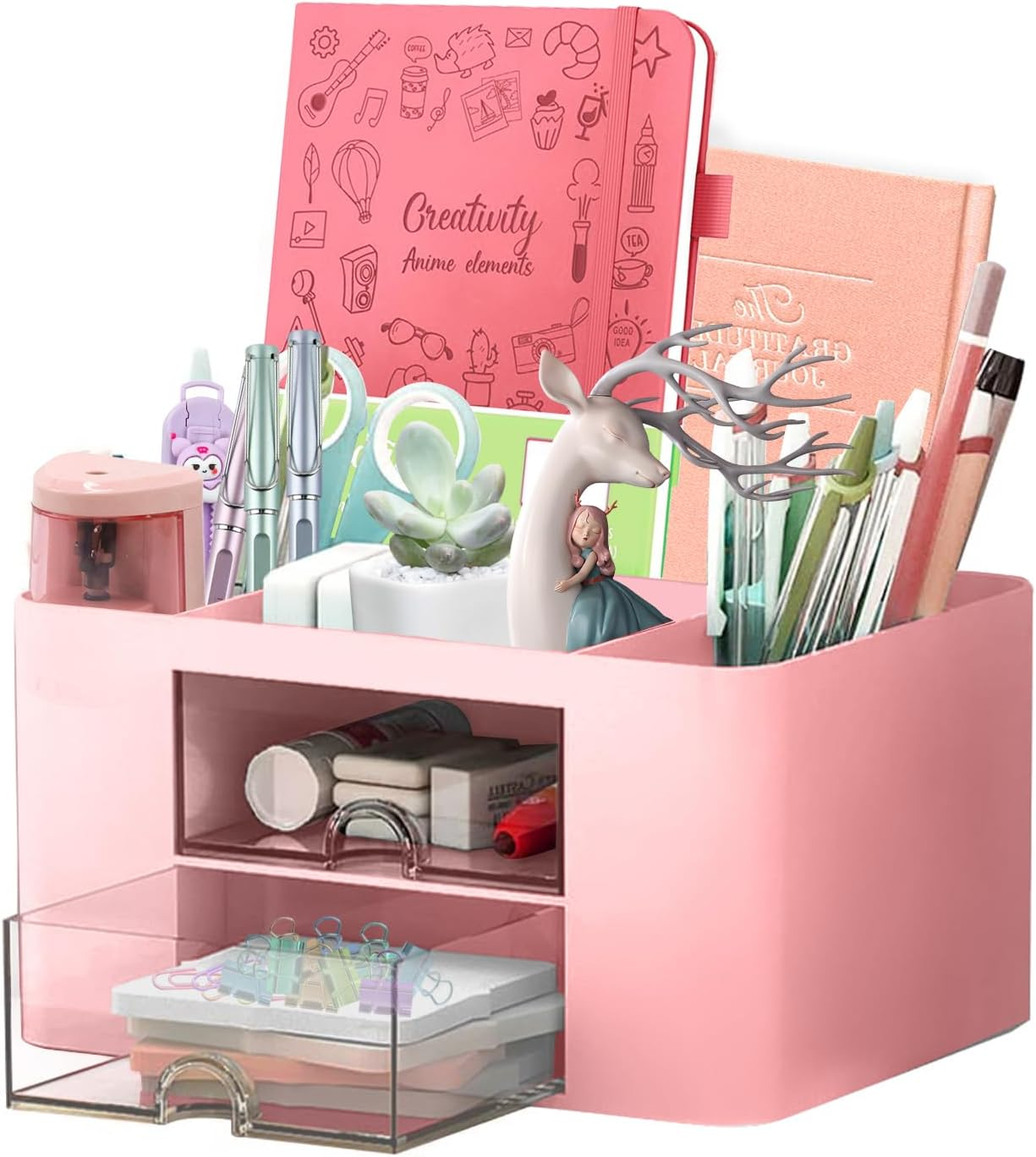 UVVRUR Desk Organiser 7 Compartments Pen Holder Office Home School Space Saving Desk Organiser (Pink) image number 6