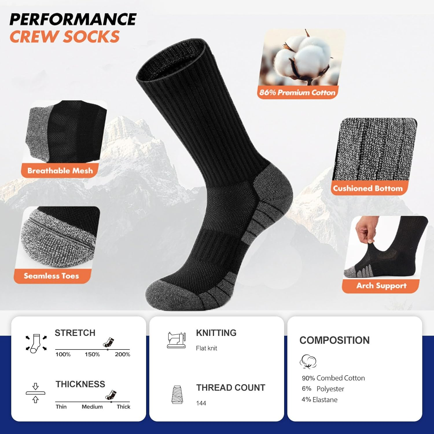 COZY CORE 6 Pairs Athletic Socks Cotton Cushioned Crew Running Socks for Men/Women,Sport Calf Socks Performance Cushioned & Breathable for Running Sports Training Hiking Gym Tennis image number 1