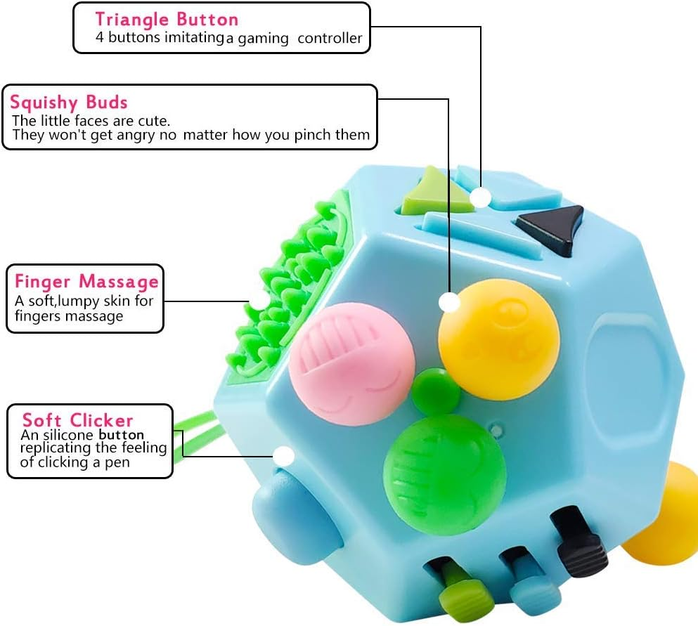 12 Side Fidget Cube,Fidget Toys Cube Relief Stress and Anxiety Depression anti for Kids and Adults with ADD, ADHD, OCD, Autism (Blue, Normal) image number 3
