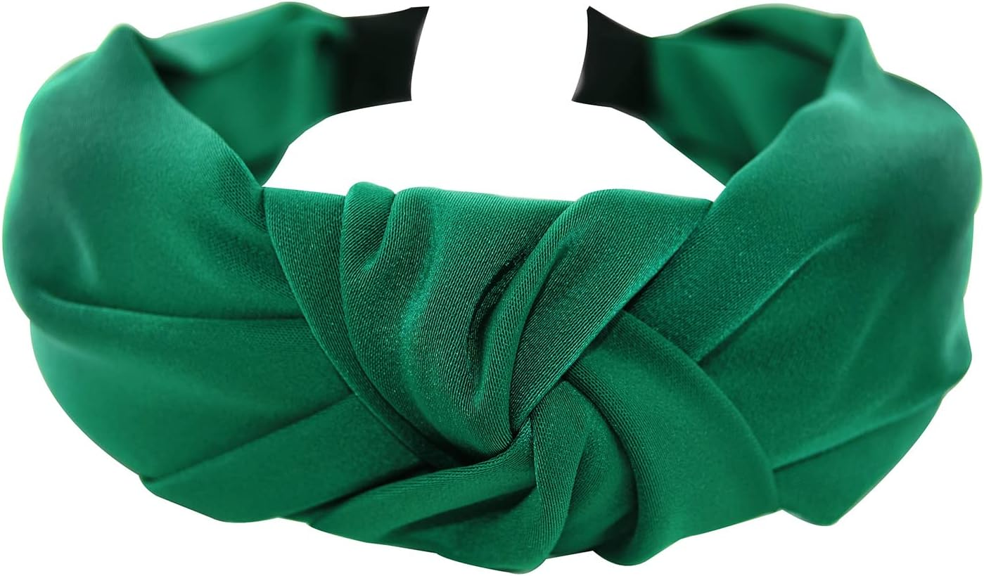 Axy Headband with Knot and Satin Covered Vintage Beautiful Headband Hair Accessories Women'S Headband HR35A (Green) image number 1