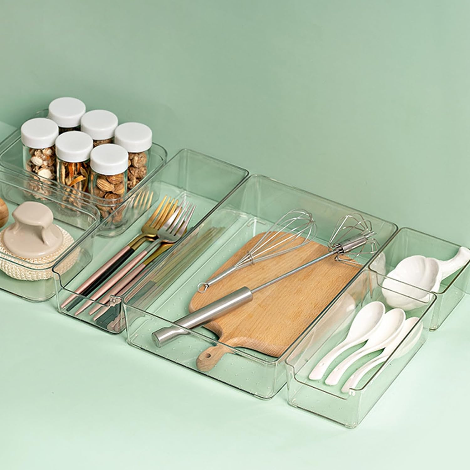 28PCS Drawer Organiser Set, 4 Sizes Clear Plastic Organisers for Vanity, Desk & Bathroom &ndash; Versatile Storage for Makeup, Jewellery & Small Itemsstackable Drawer Organizers, Ideal for Home Organisation image number 6