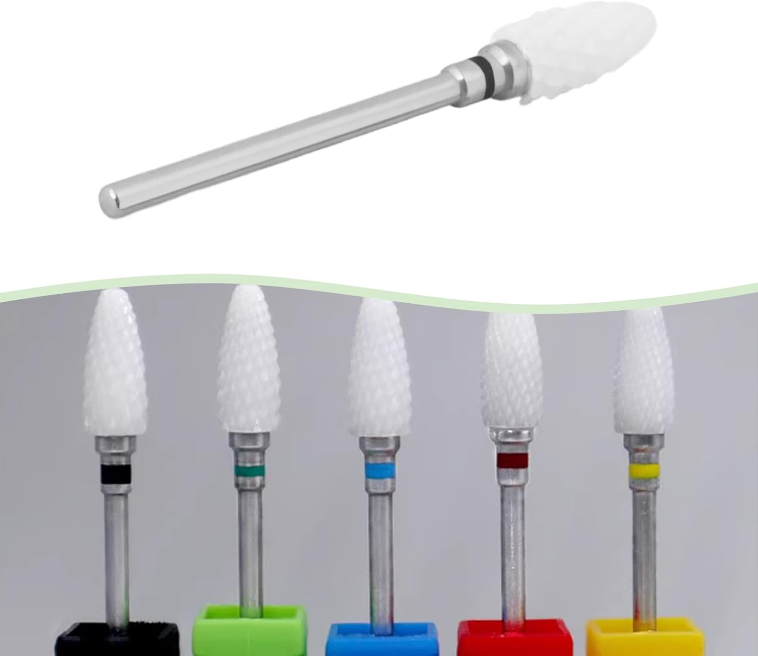 VGOL 5PCS Ceramic Drill Bit Length 50.9Mm Handle Diameter 3/32 Inch for Acrylic Nails and Electric Nail Files Drill Machine Yellow Red Blue Green Black image number 2