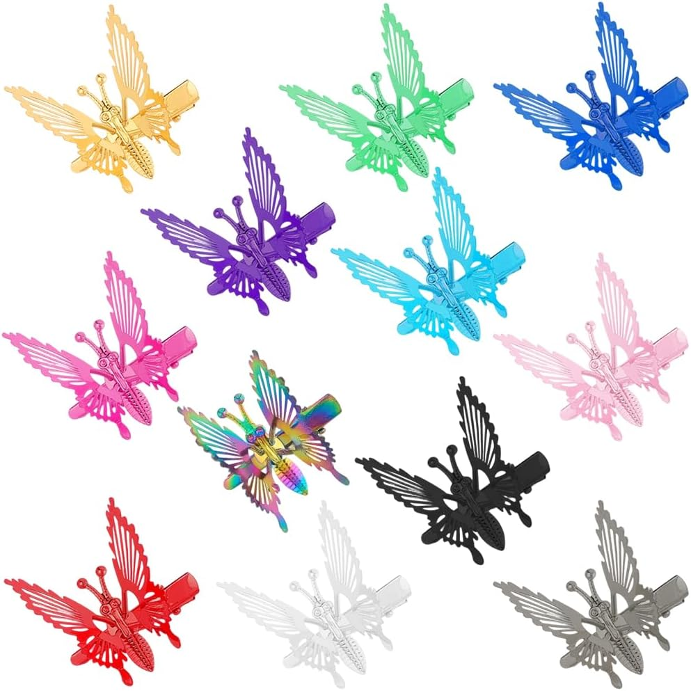 SOFPLATE Pack of 12 12 Colours Movable Butterfly Hair Clips Vintage Metal Alligator Hair Clips Retro 90S Butterfly Hair Accessories for Women Prom Wedding Daily Wear Daily Wear image number 5
