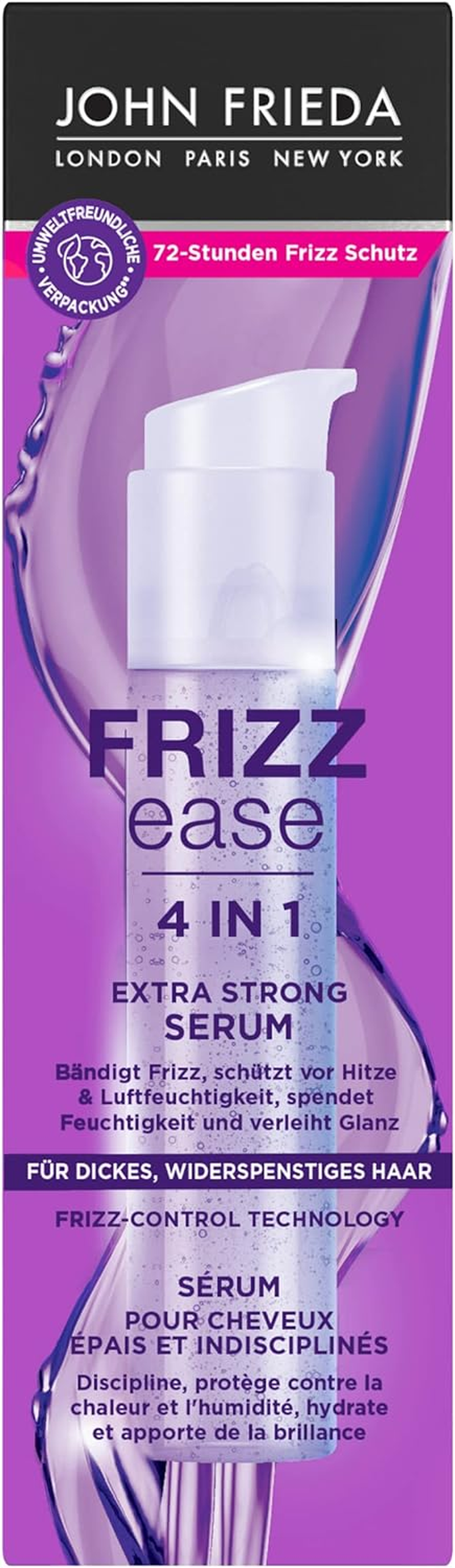 John Frieda 4 in 1 Extra Strong Serum &ndash; Content: 50 Ml &ndash; Hair Type: Thick, Unruly &ndash; from the Frizz Ease Series &ndash; Tames Frizz &ndash; Protects against Heat and Humidity image number 4